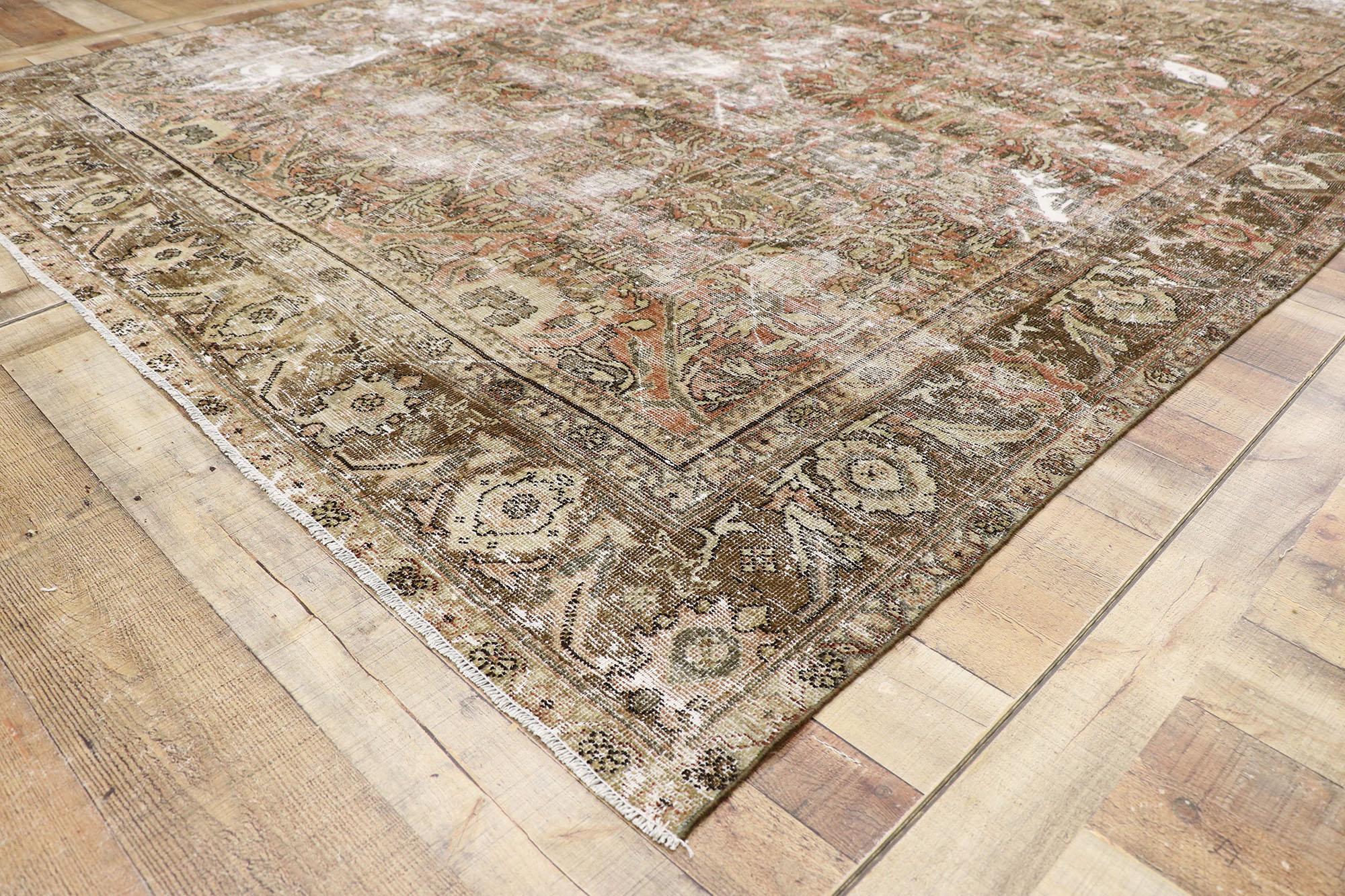 20th Century Distressed Antique Persian Mahal Rug with Modern Rustic Style For Sale