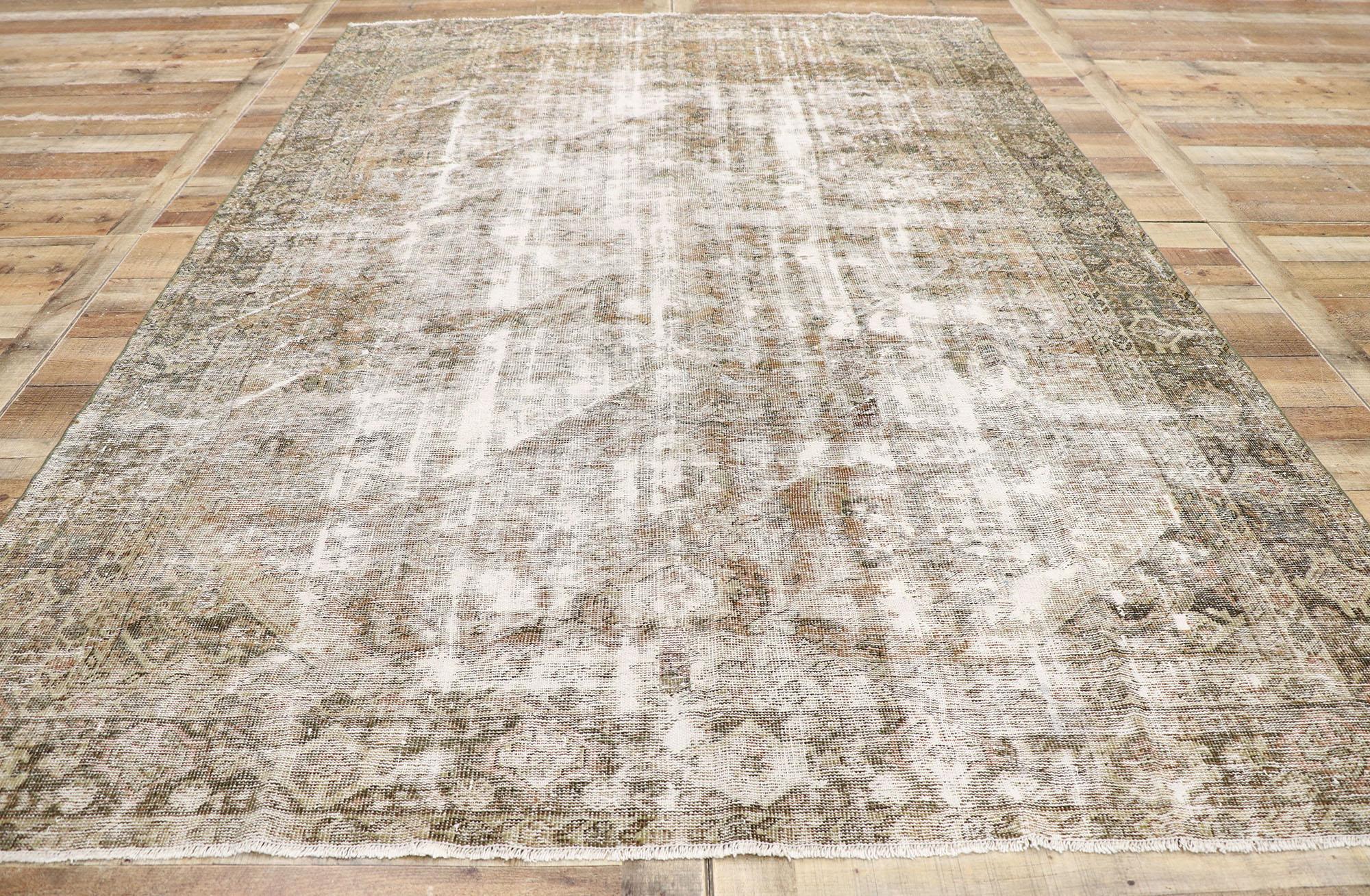 Wool Distressed Antique Persian Mahal Rug with Modern Rustic Style