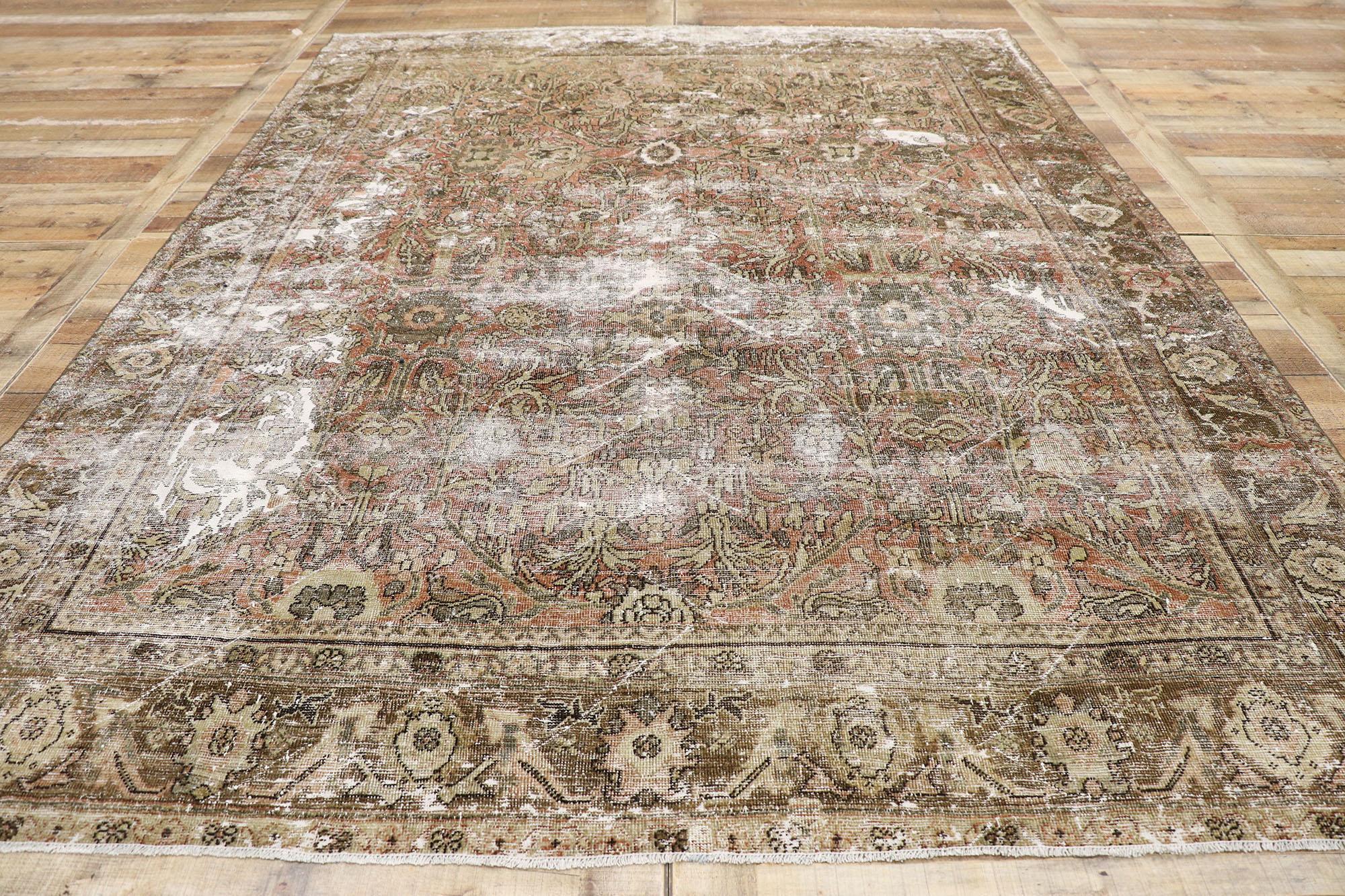 Wool Distressed Antique Persian Mahal Rug with Modern Rustic Style
