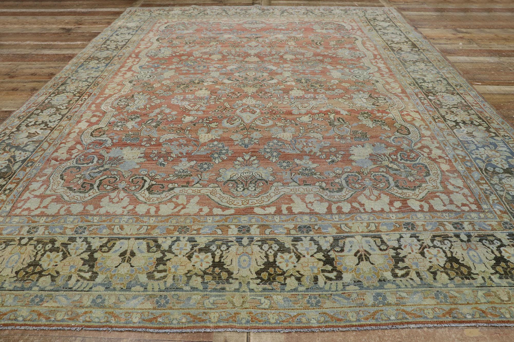 Wool Distressed Antique Persian Mahal Rug with Modern Rustic Style