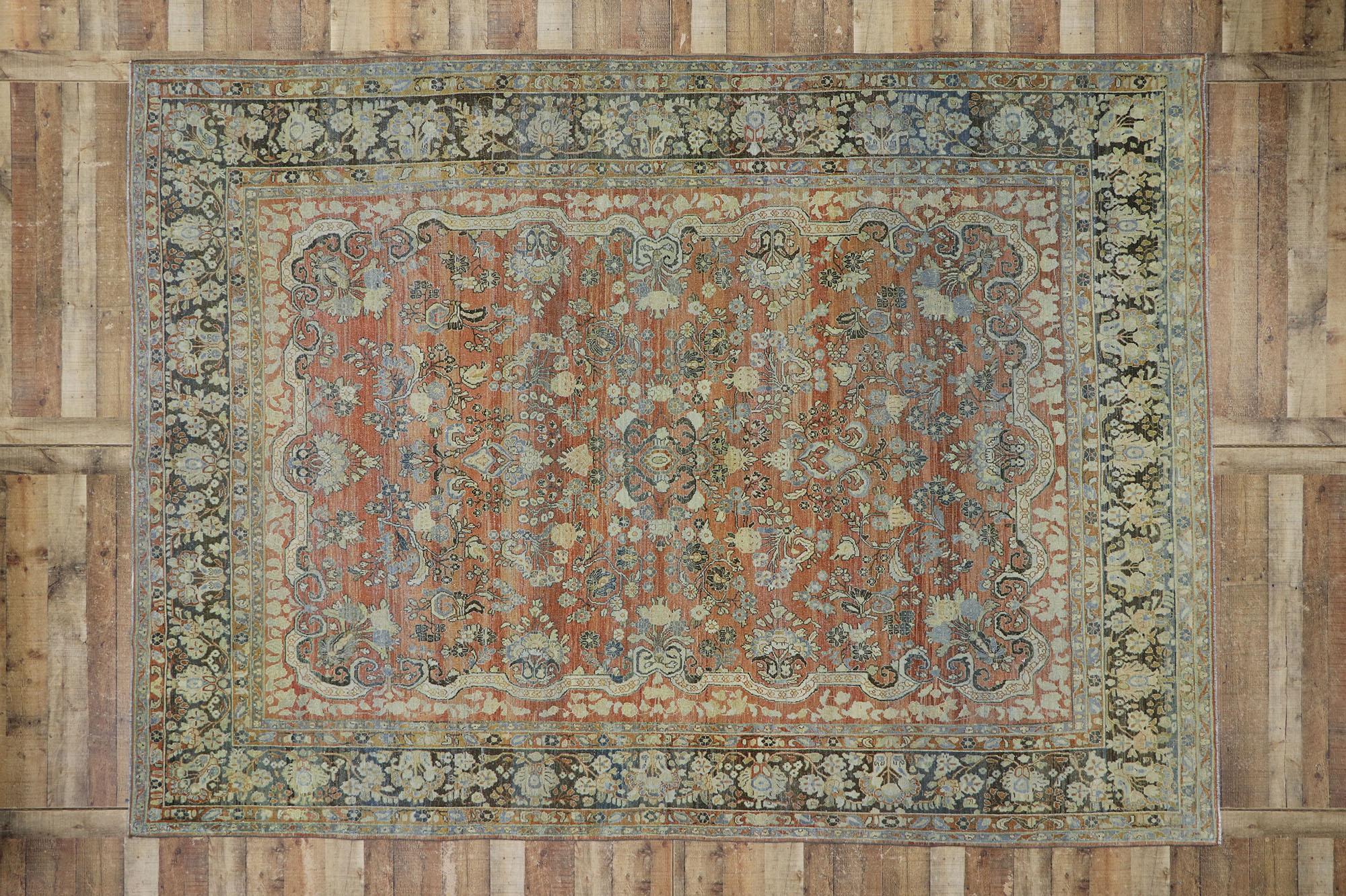Distressed Antique Persian Mahal Rug with Modern Rustic Style 1