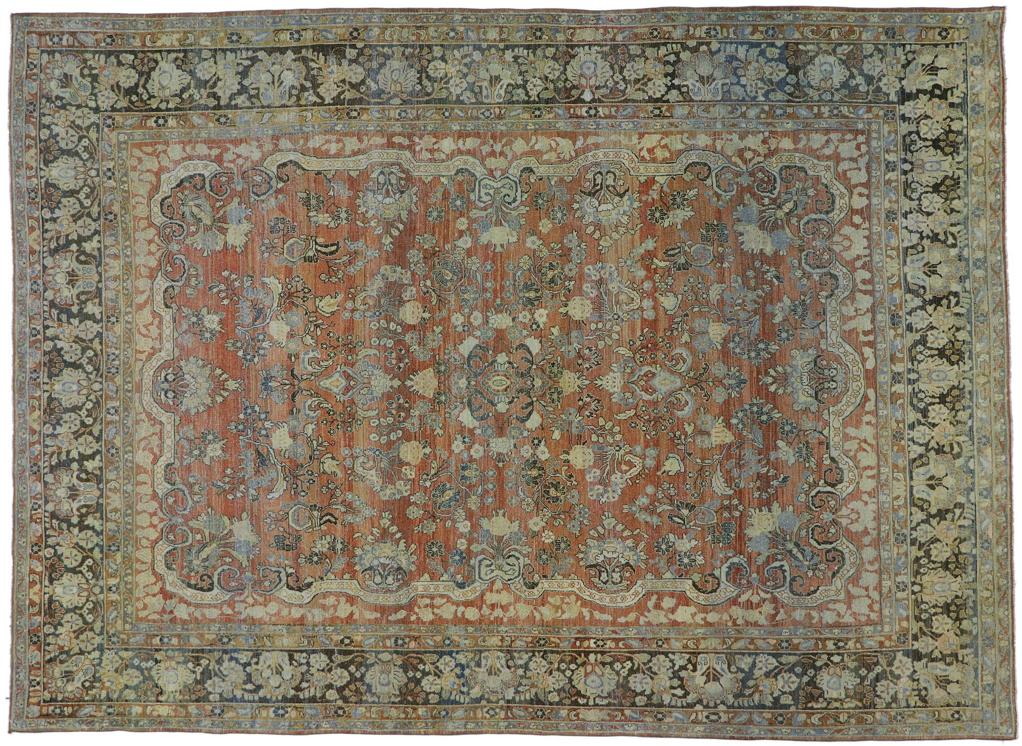 Distressed Antique Persian Mahal Rug with Modern Rustic Style 2