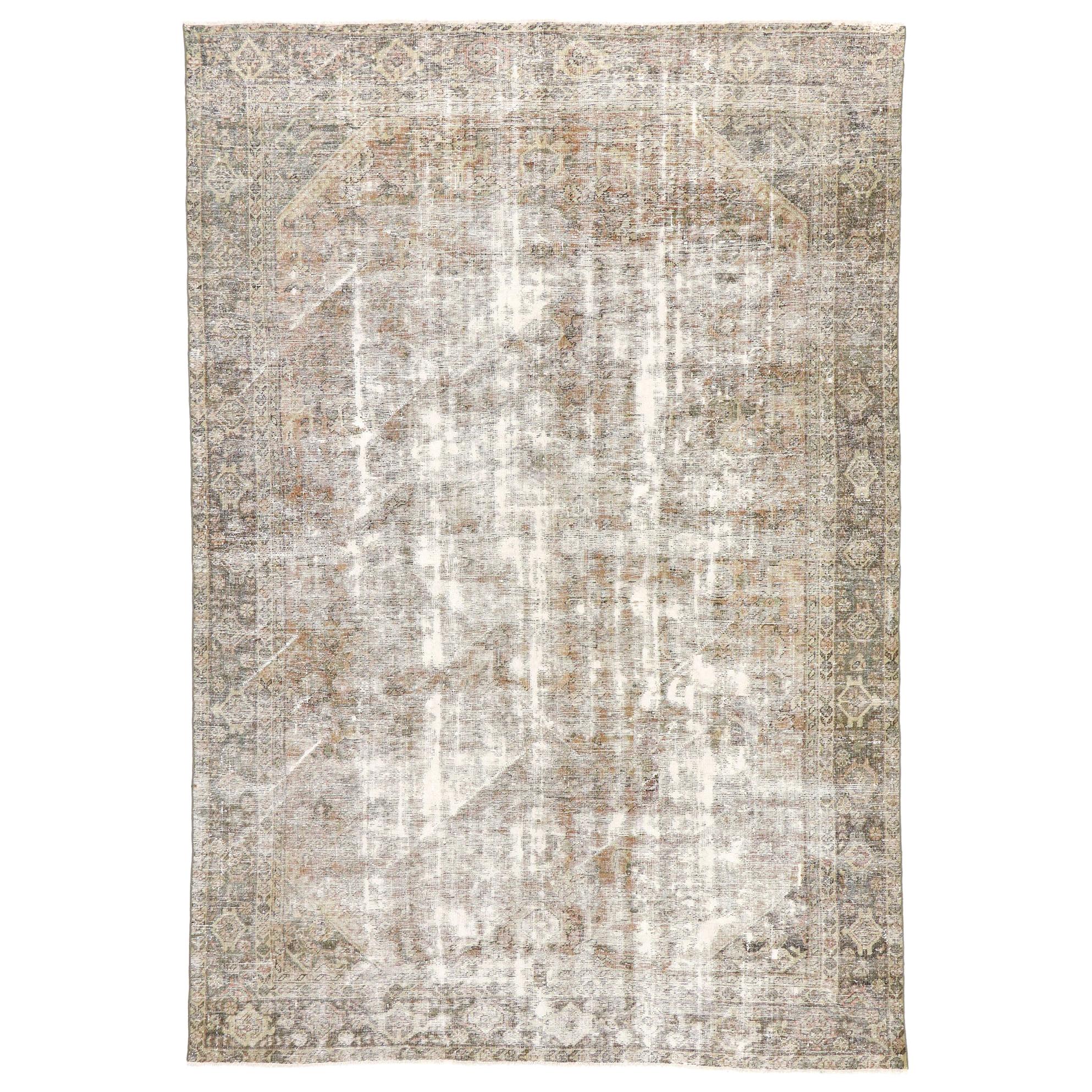 Distressed Antique Persian Mahal Rug with Modern Rustic Style