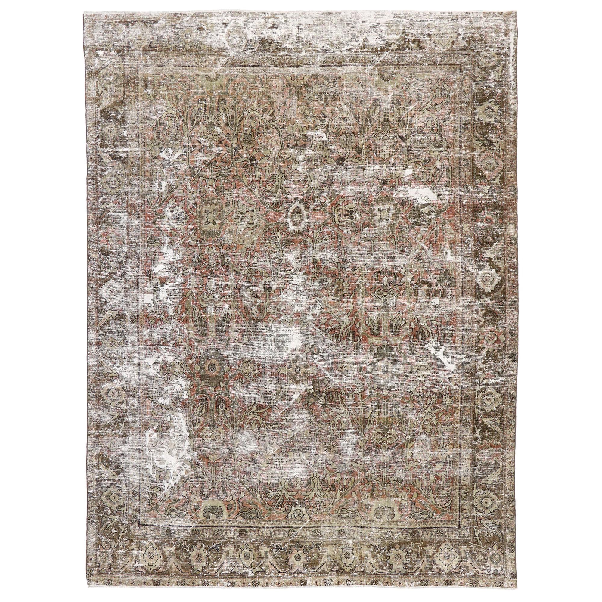 Distressed Antique Persian Mahal Rug with Modern Rustic Style For Sale