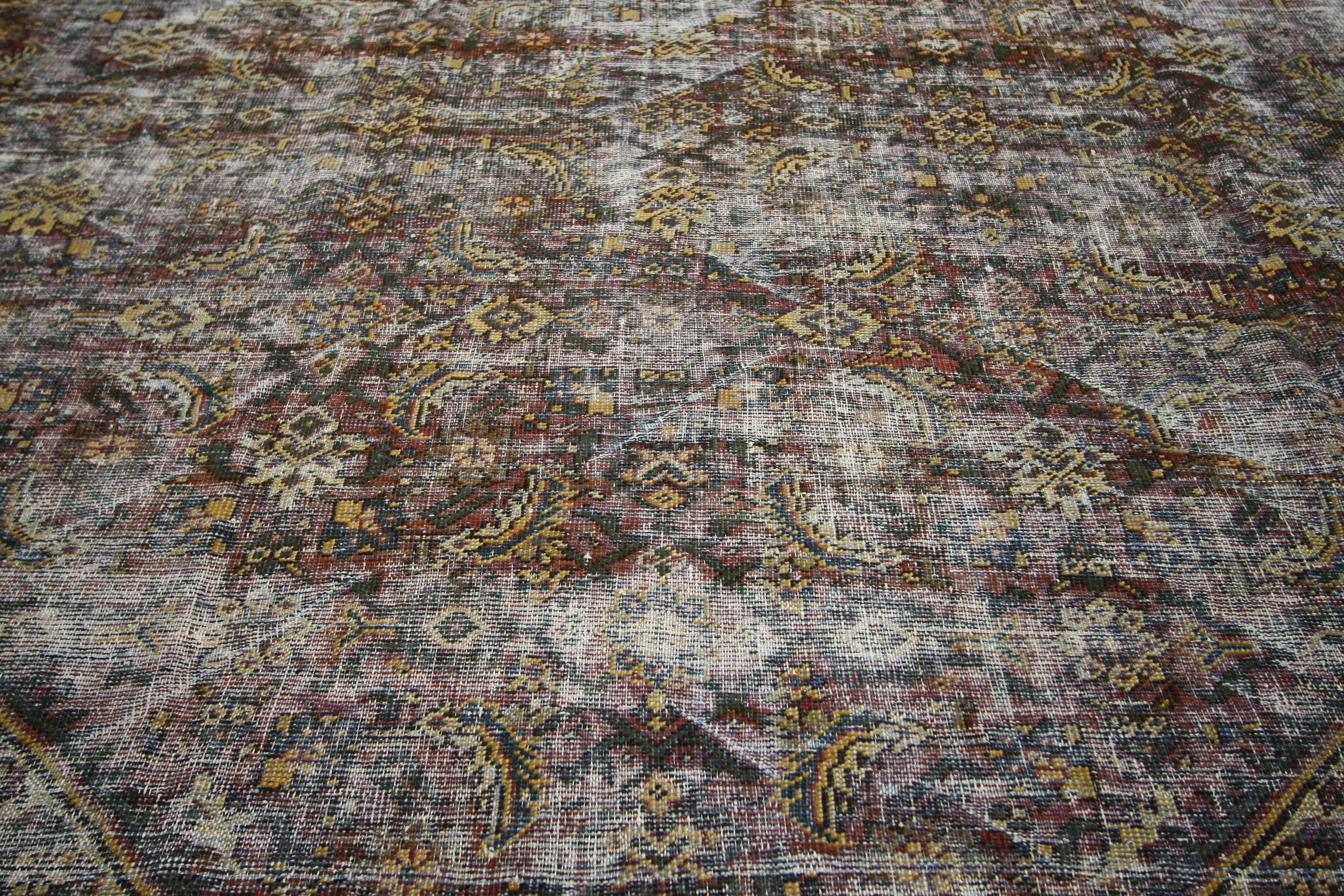 Hand-Knotted  Distressed Antique Persian Mahal Rug with Traditional English Rustic Style 