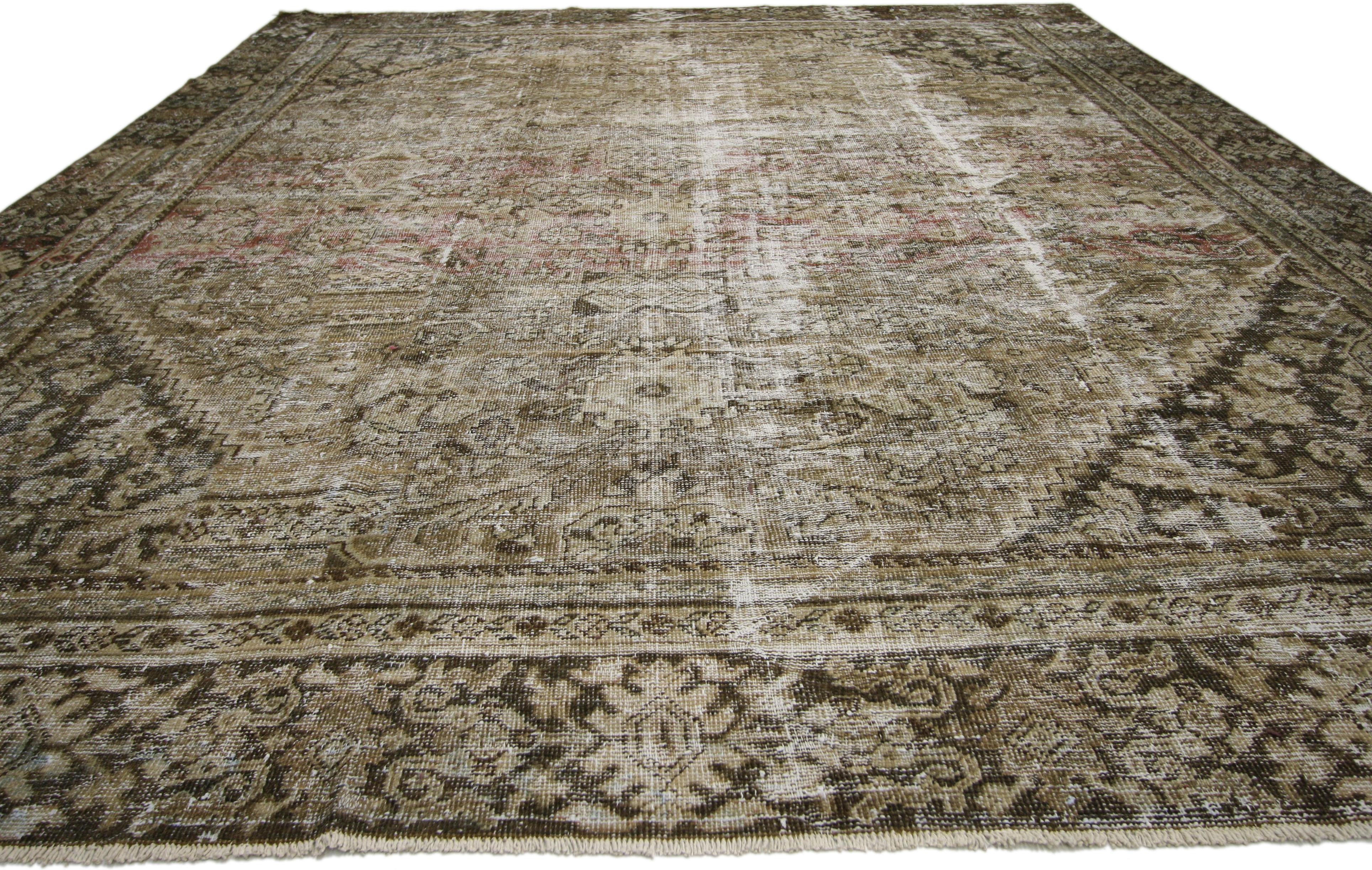 Hand-Knotted Distressed Antique Persian Mahal Rug with Modern Urban Industrial Style