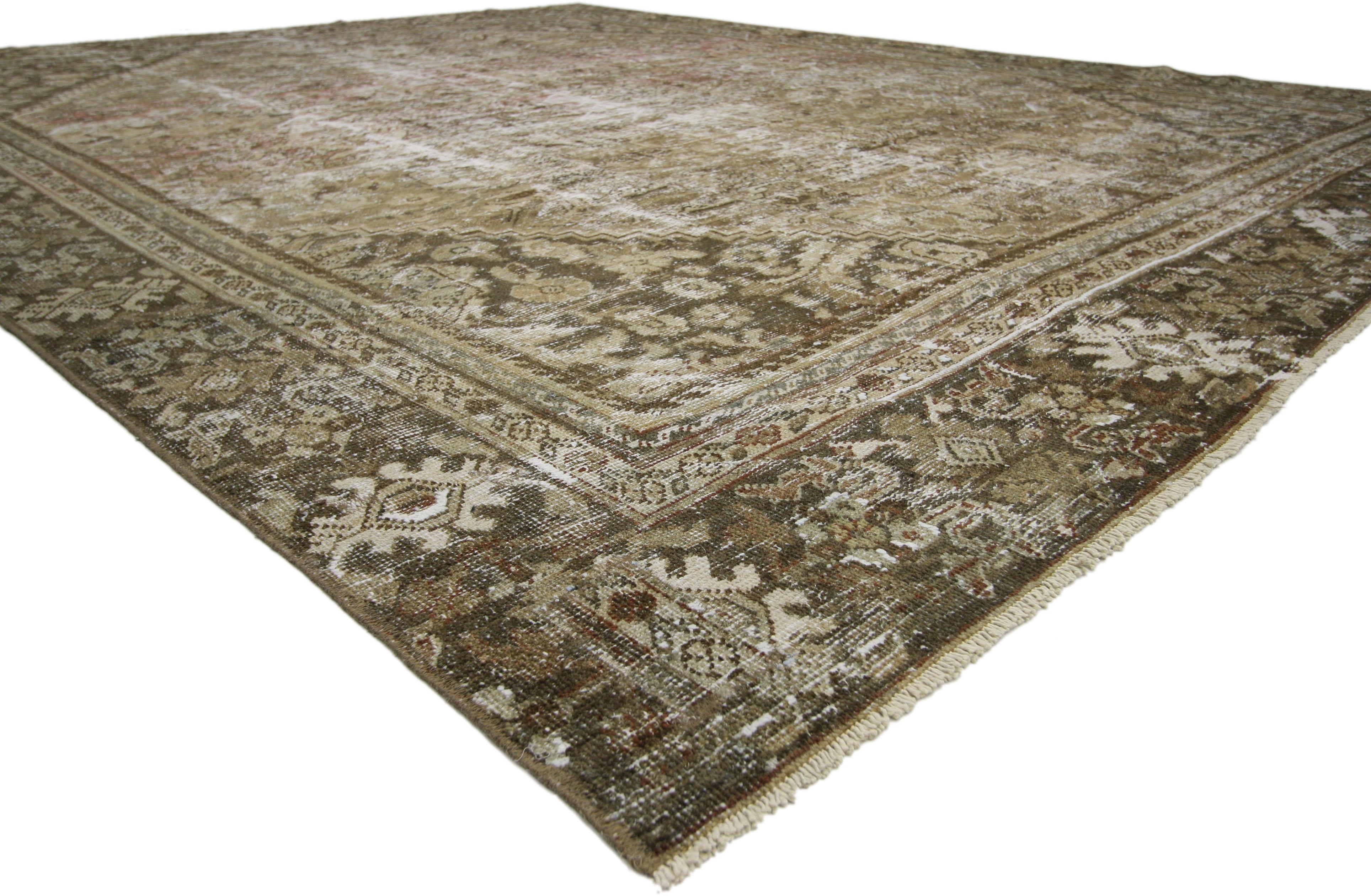 Distressed Antique Persian Mahal Rug with Modern Urban Industrial Style In Distressed Condition In Dallas, TX
