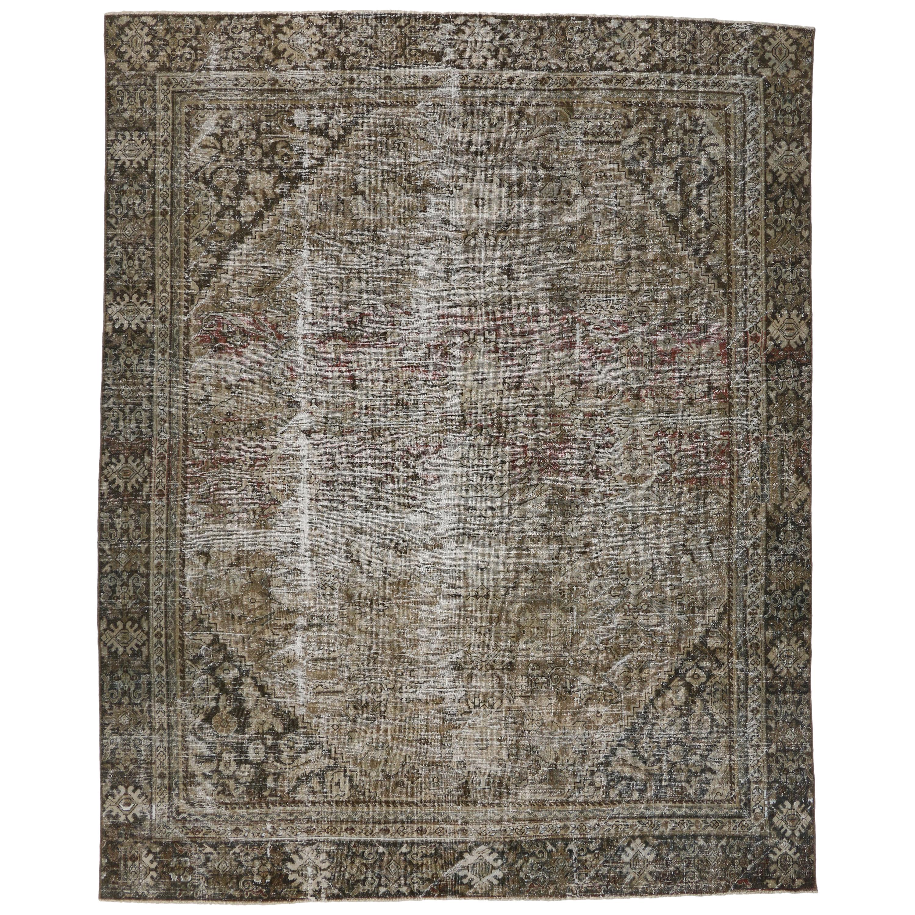 Distressed Antique Persian Mahal Rug with Modern Urban Industrial Style