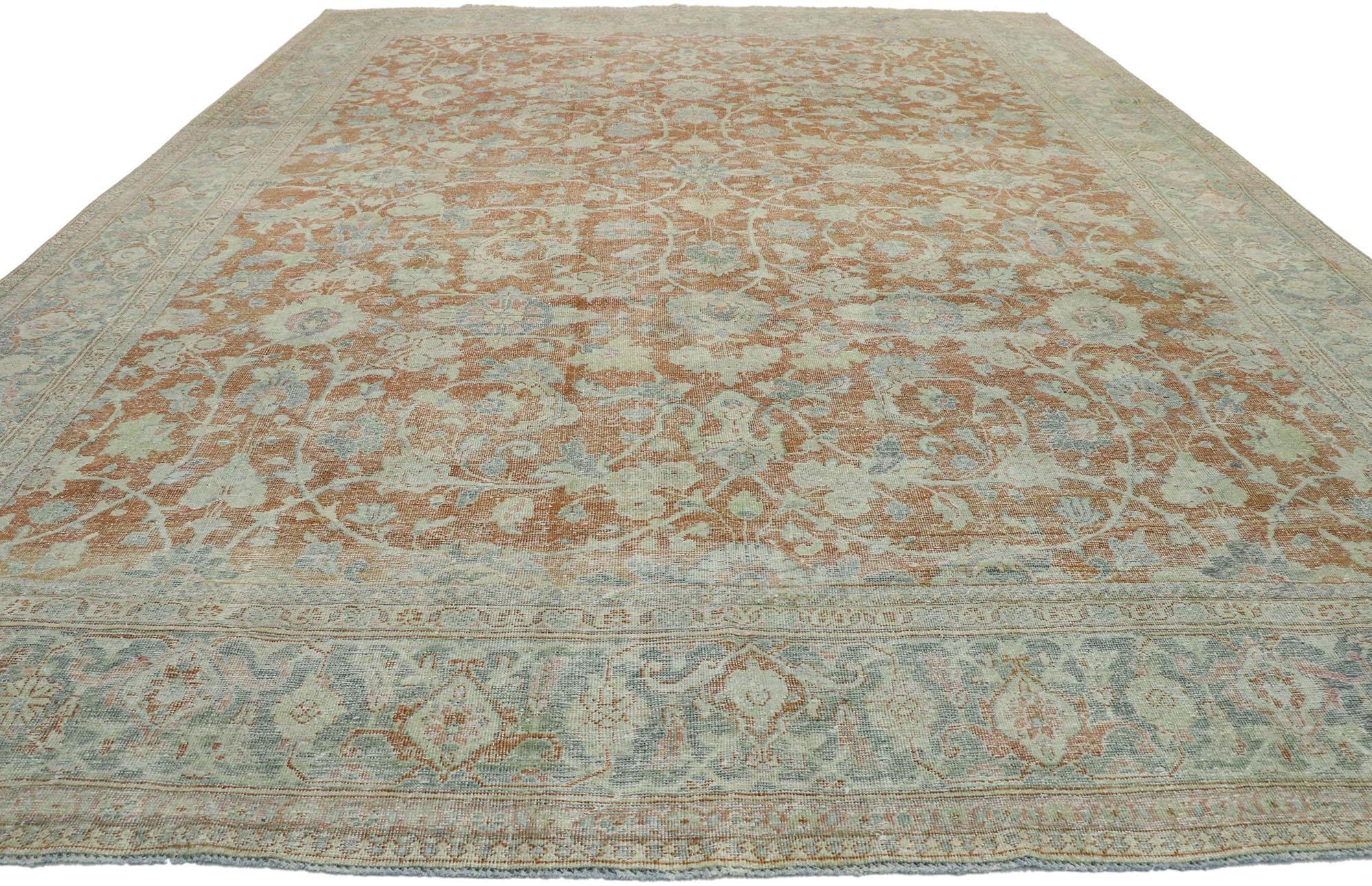 Tabriz Distressed Antique Persian Mahal Rug with Relaxed Southern Living Style For Sale