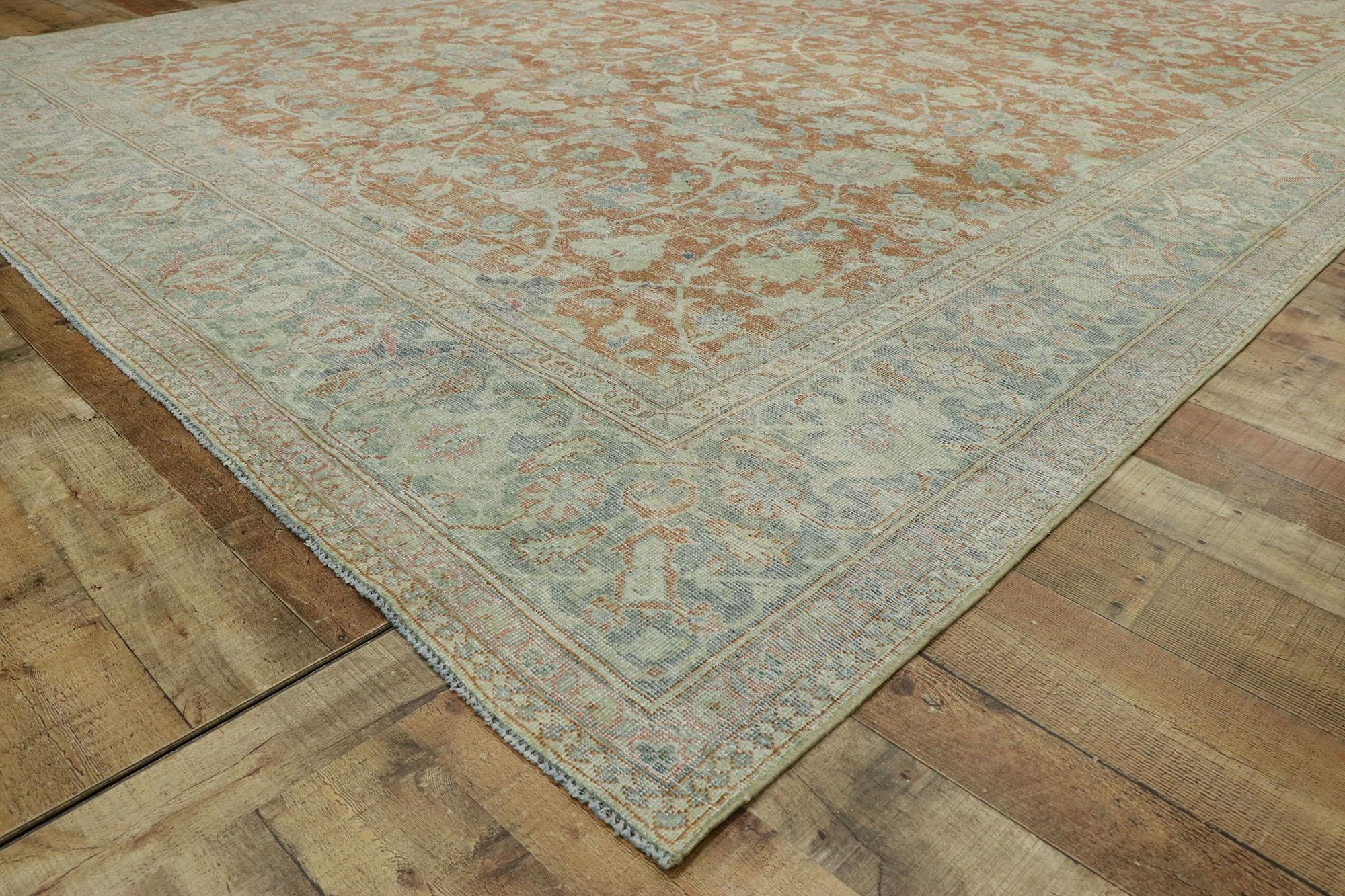 Wool Distressed Antique Persian Mahal Rug with Relaxed Southern Living Style For Sale