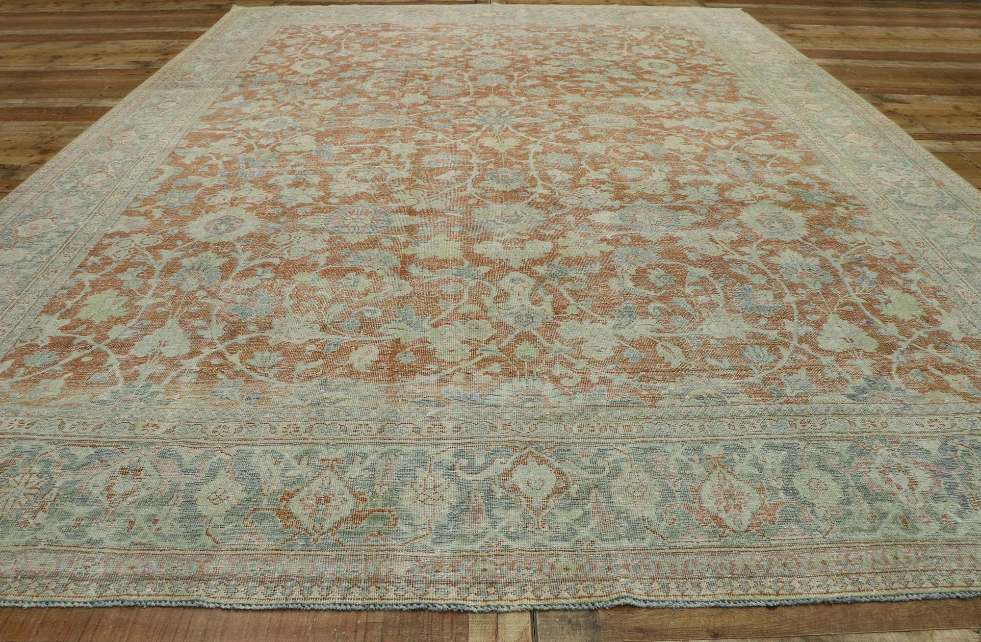 Distressed Antique Persian Mahal Rug with Relaxed Southern Living Style For Sale 1