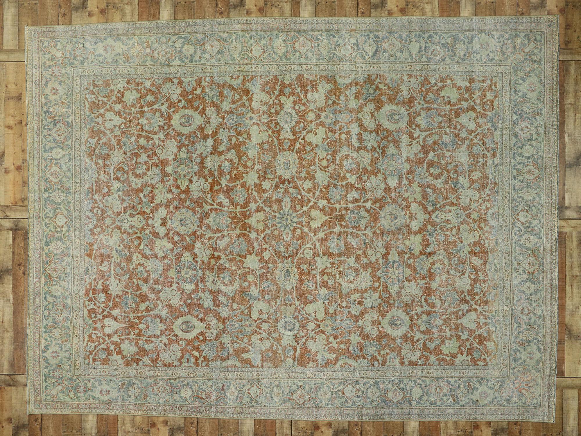 Distressed Antique Persian Mahal Rug with Relaxed Southern Living Style For Sale 2