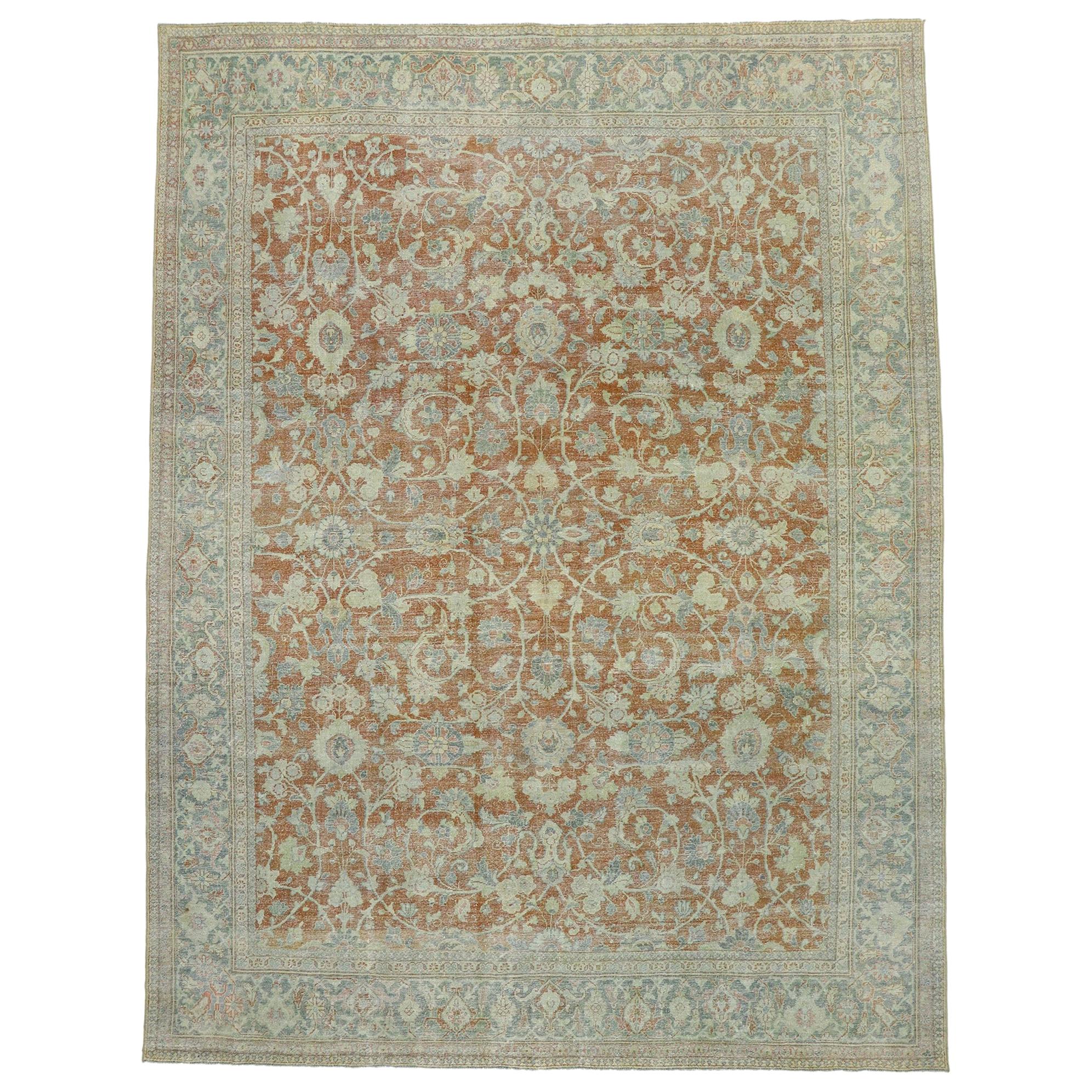 Distressed Antique Persian Mahal Rug with Relaxed Southern Living Style For Sale