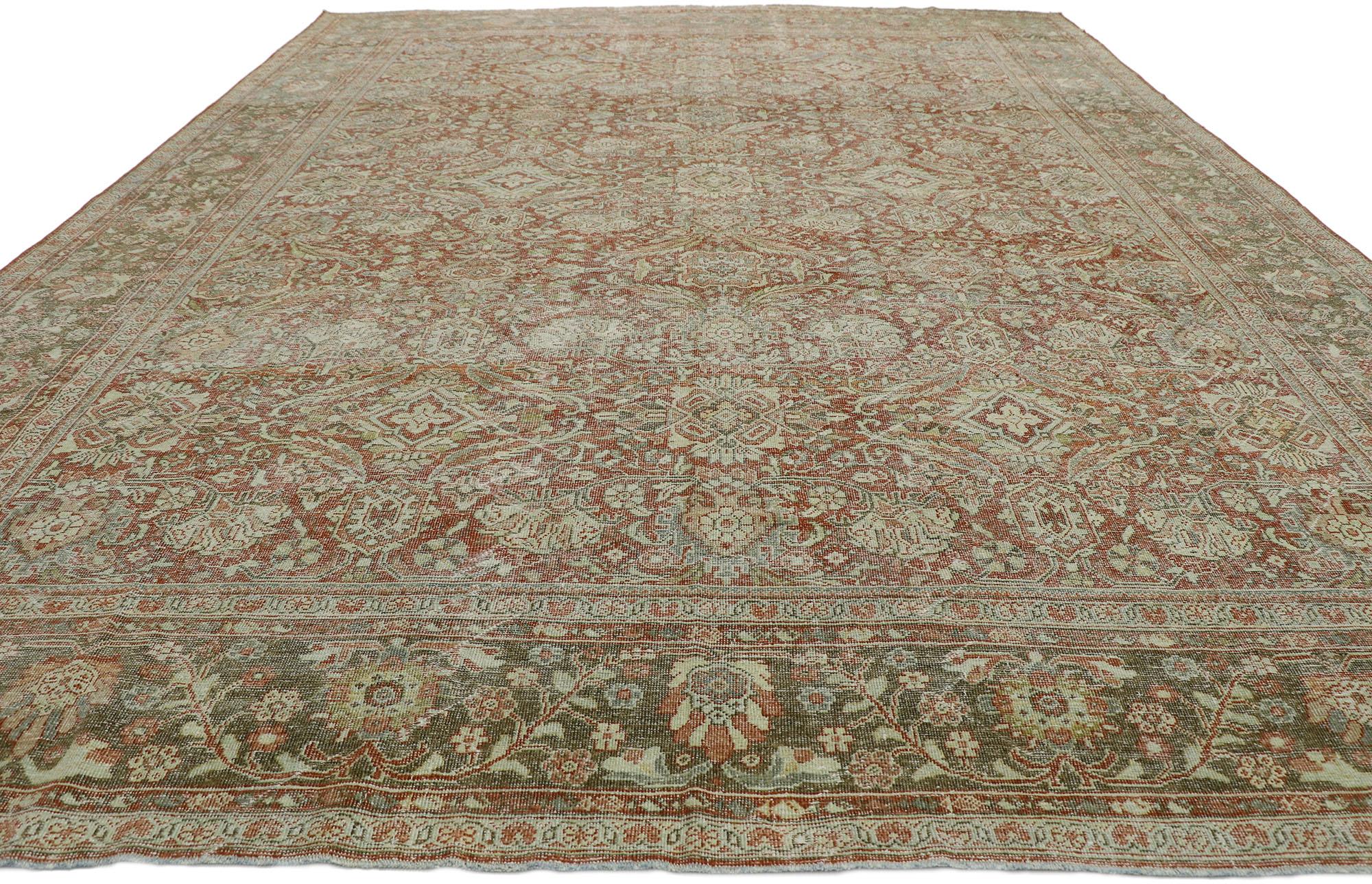 Tabriz Distressed Antique Persian Mahal Rug with Rustic American Colonial Style For Sale