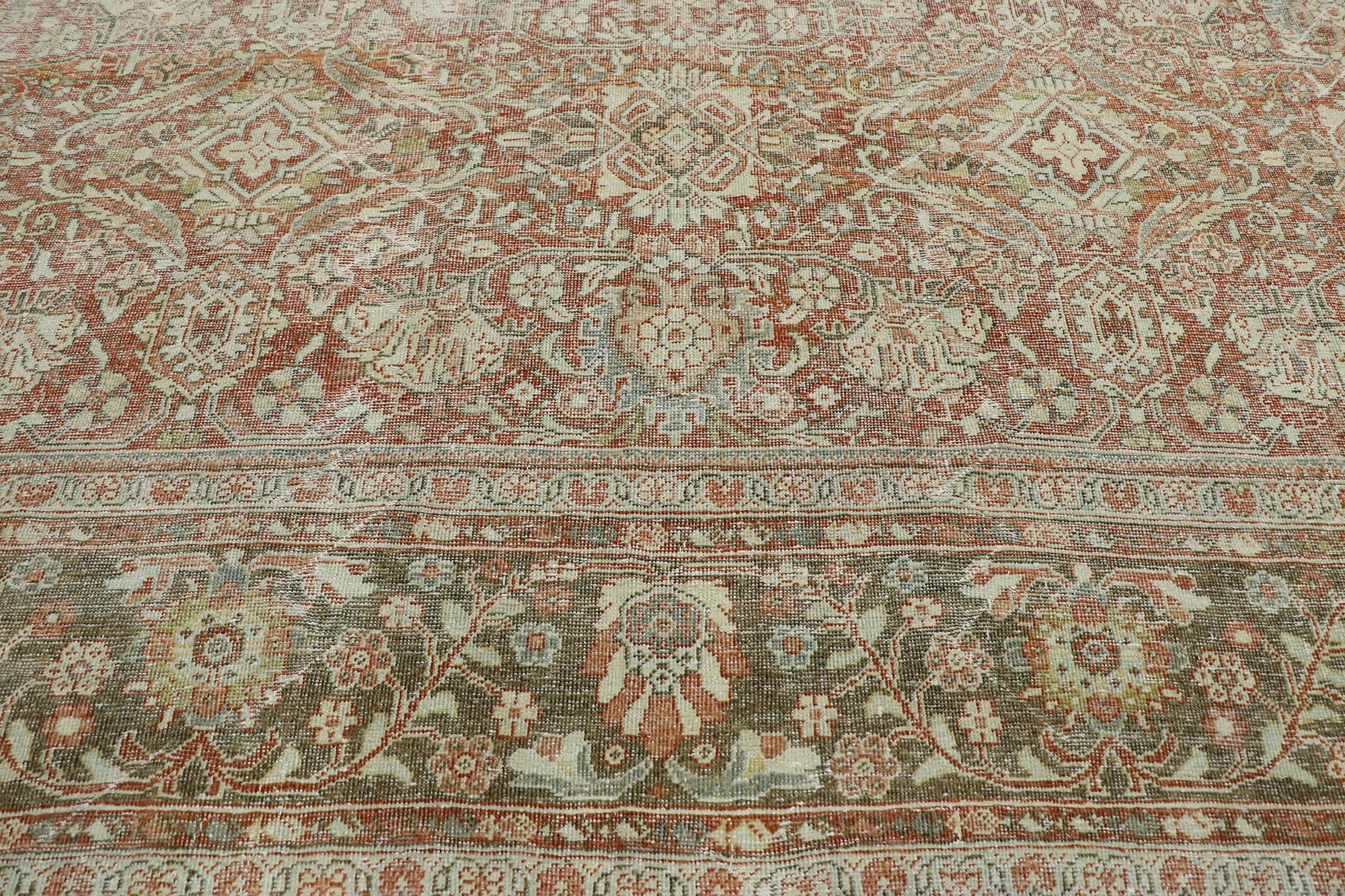Hand-Knotted Distressed Antique Persian Mahal Rug with Rustic American Colonial Style For Sale