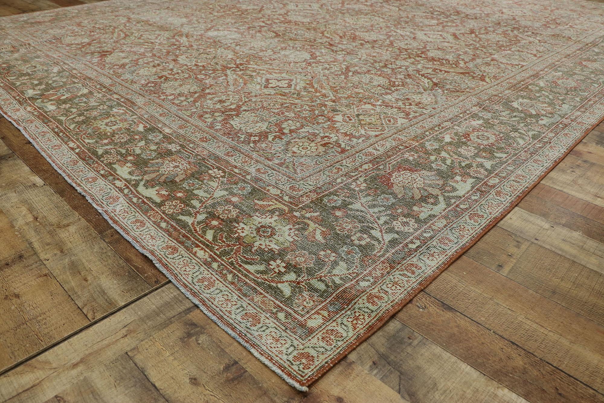 20th Century Distressed Antique Persian Mahal Rug with Rustic American Colonial Style For Sale