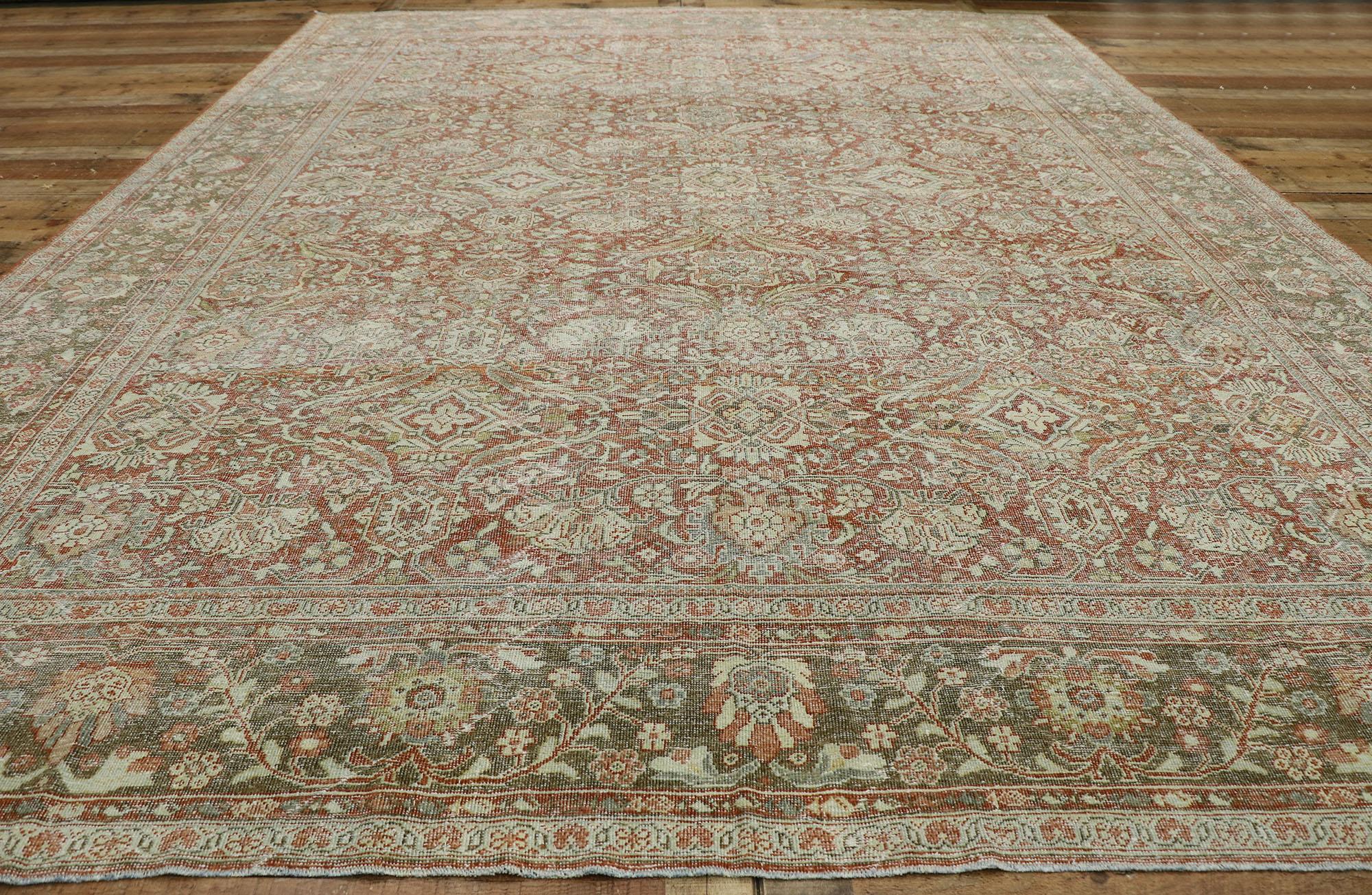 Wool Distressed Antique Persian Mahal Rug with Rustic American Colonial Style For Sale