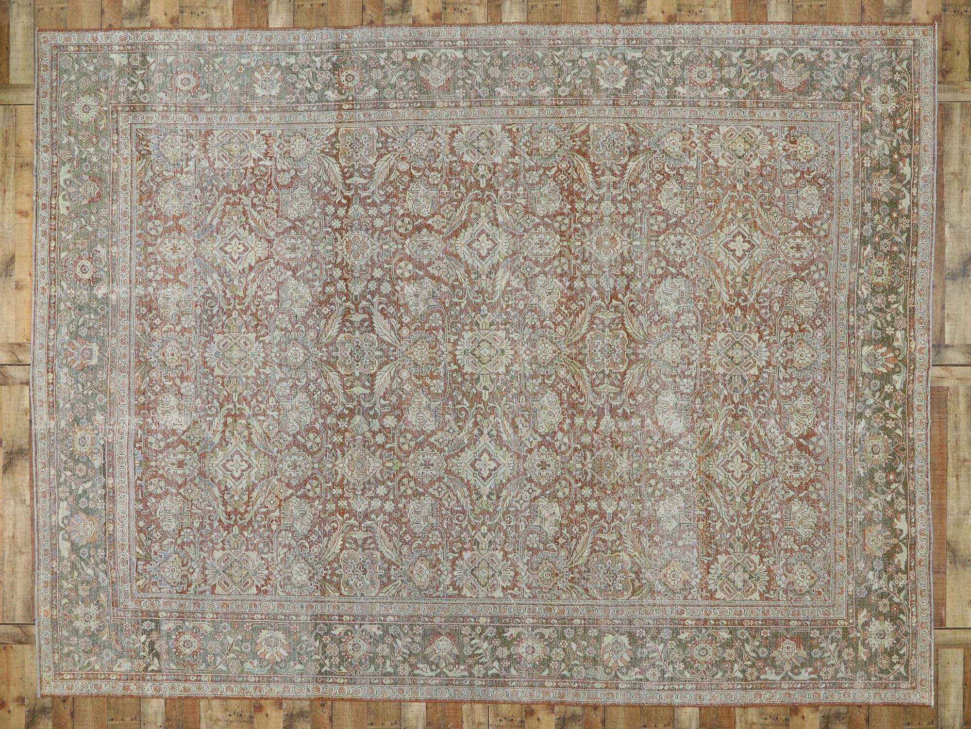 Distressed Antique Persian Mahal Rug with Rustic American Colonial Style For Sale 1