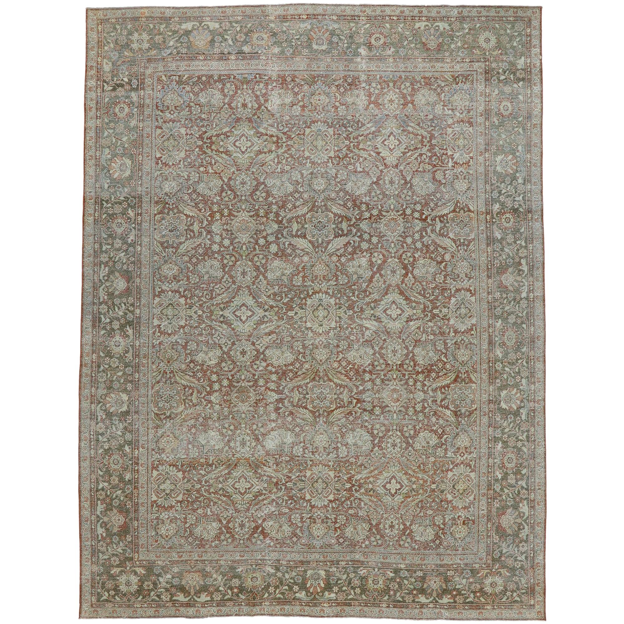 Distressed Antique Persian Mahal Rug with Rustic American Colonial Style For Sale