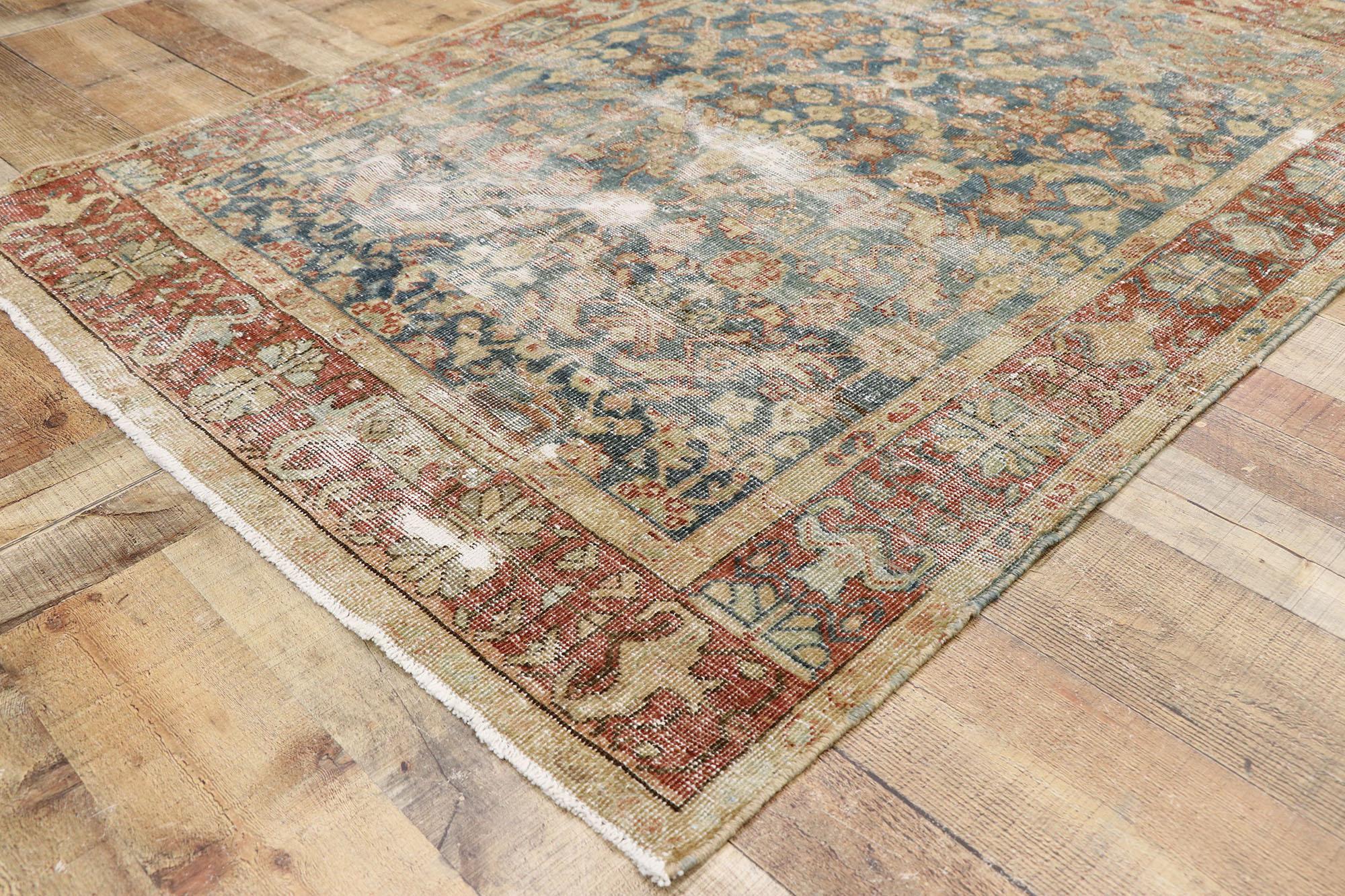 20th Century Distressed Antique Persian Mahal Rug with Rustic English Style For Sale