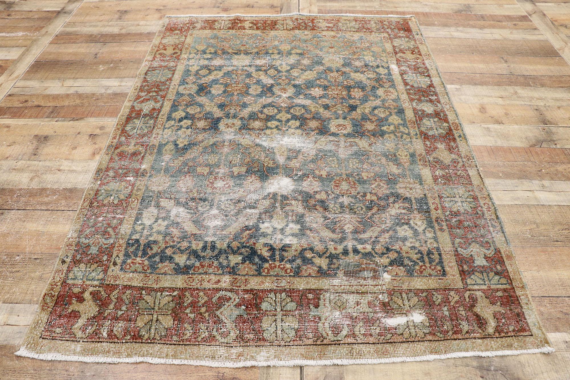 Wool Distressed Antique Persian Mahal Rug with Rustic English Style For Sale