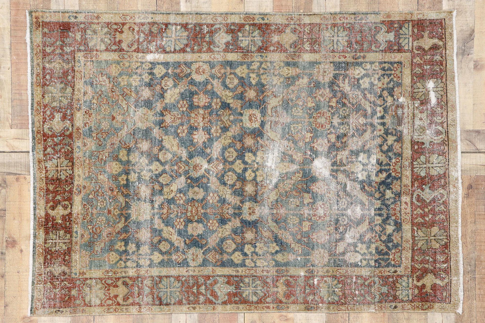 Distressed Antique Persian Mahal Rug with Rustic English Style For Sale 1