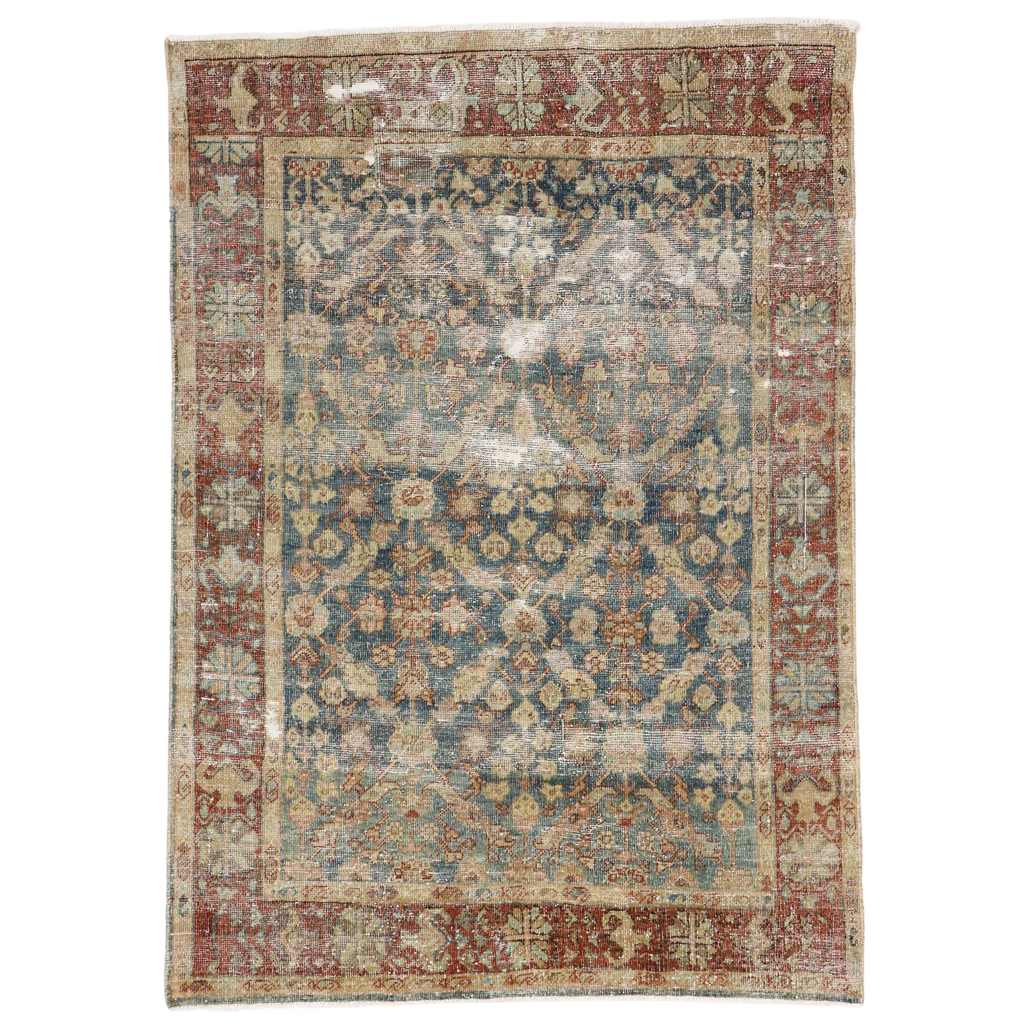 Distressed Antique Persian Mahal Rug with Rustic English Style For Sale