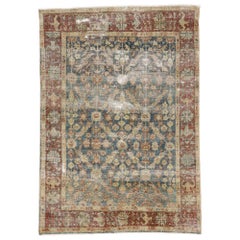 Distressed Used Persian Mahal Rug with Rustic English Style