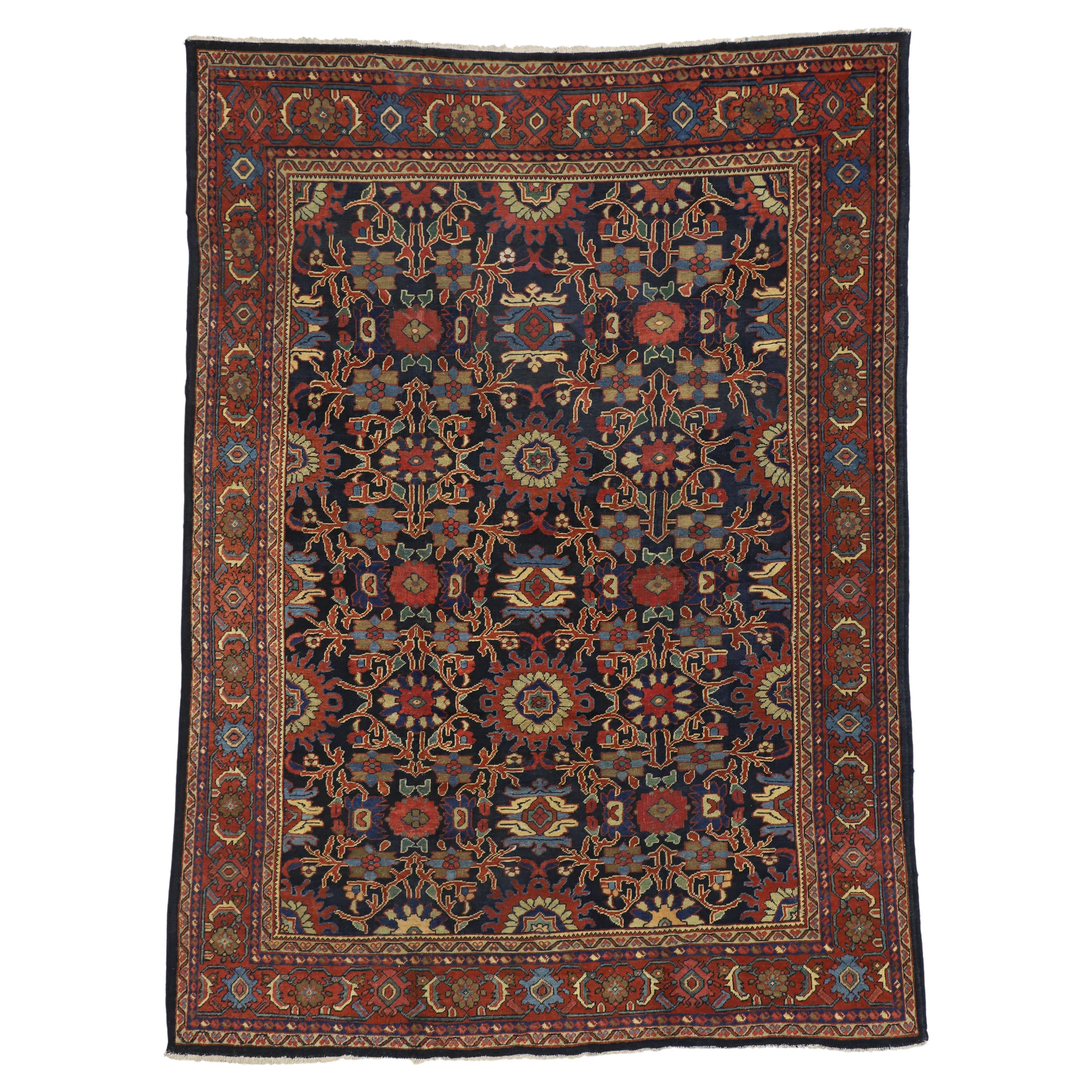 Distressed Antique Persian Mahal Rug with Rustic English Traditional Style  For Sale