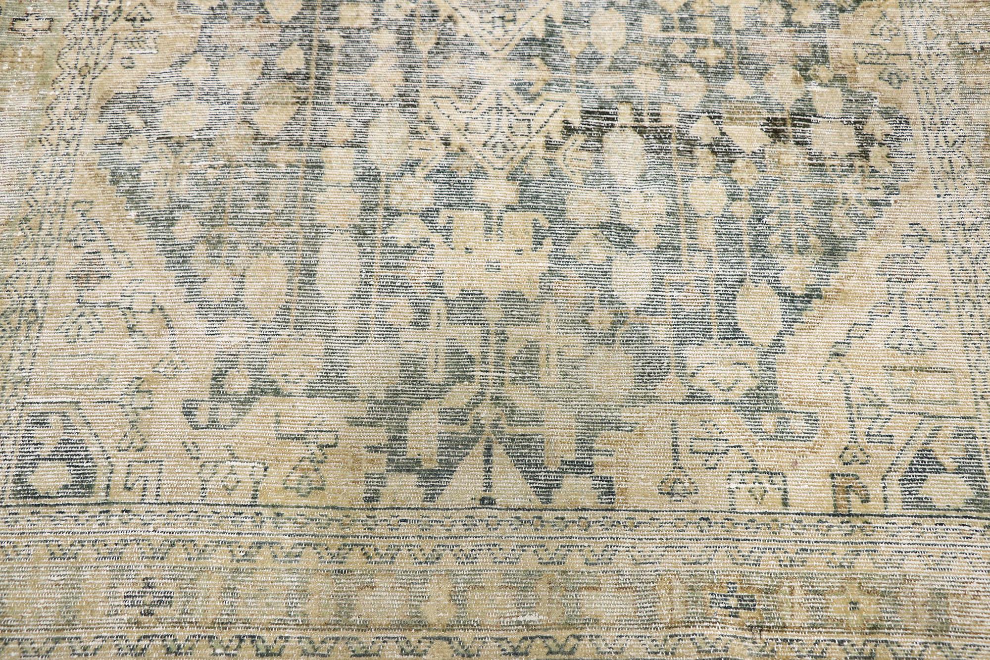 Hand-Knotted Distressed Antique Persian Mahal Rug with Rustic Gustavian Cottage Style