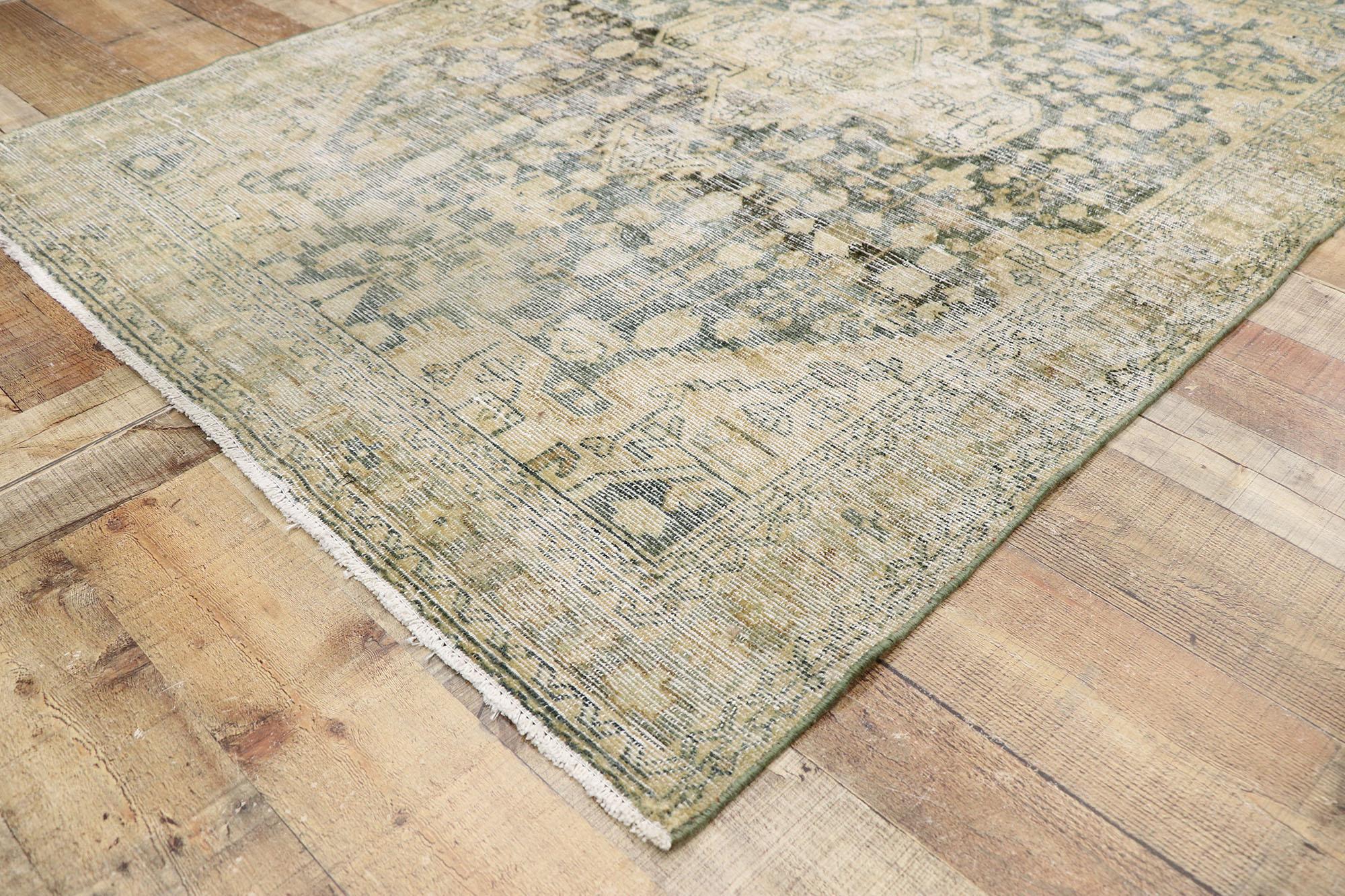 20th Century Distressed Antique Persian Mahal Rug with Rustic Gustavian Cottage Style