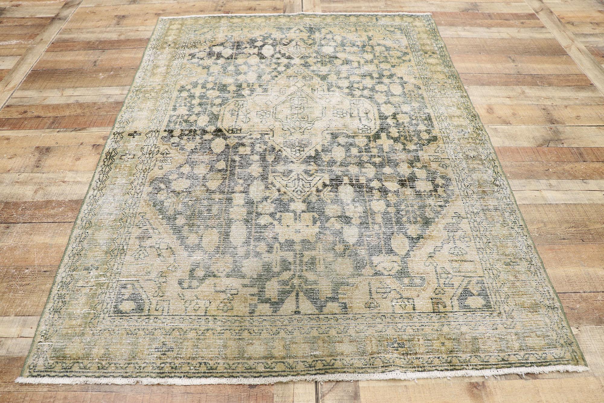 Wool Distressed Antique Persian Mahal Rug with Rustic Gustavian Cottage Style