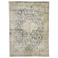 Distressed Antique Persian Mahal Rug with Rustic Gustavian Cottage Style
