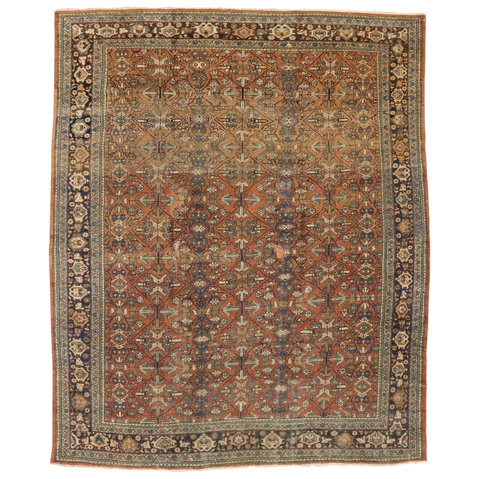 Distressed Antique Persian Mahal Rug with Rustic Italian Mediterranean ...