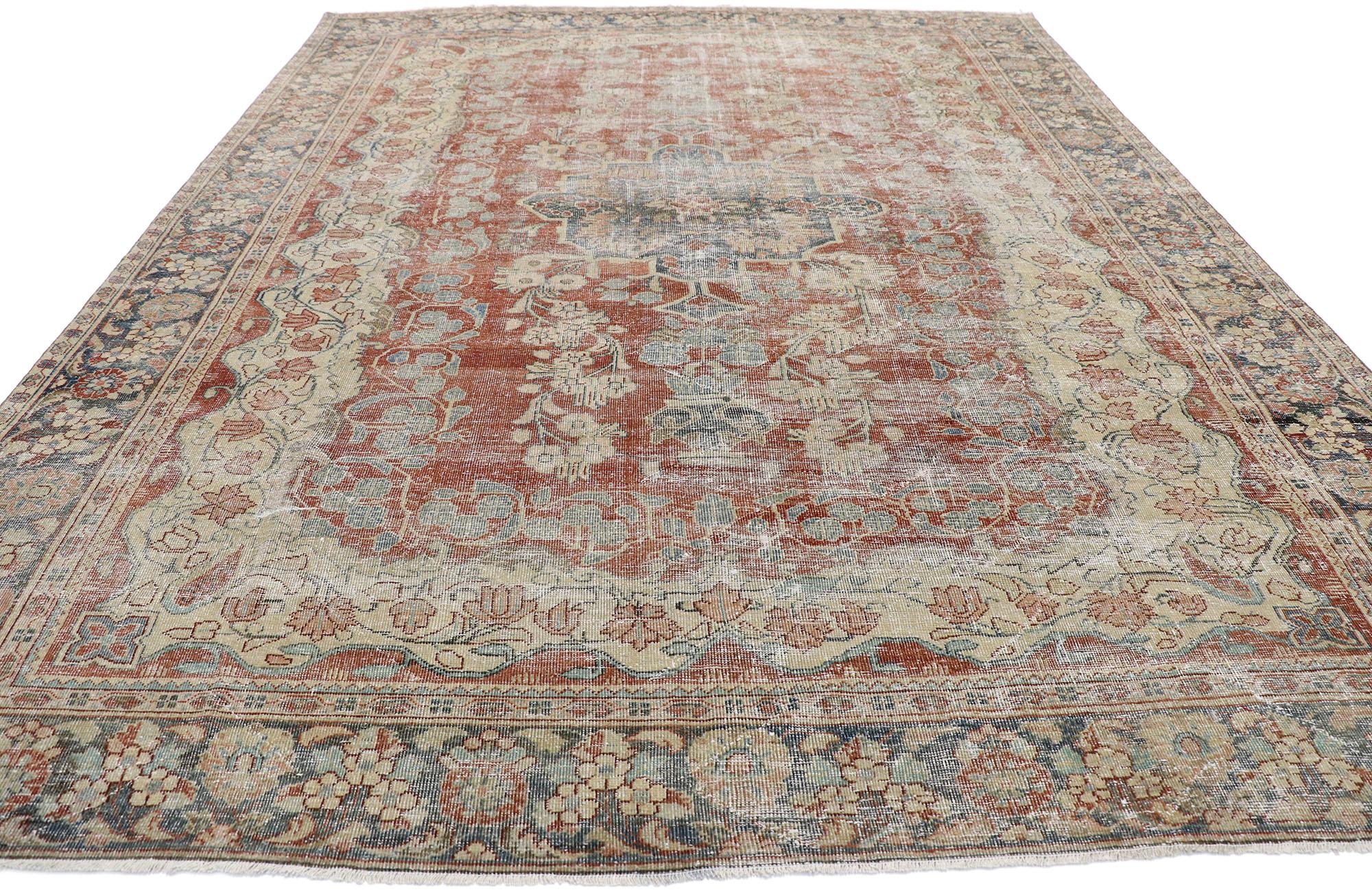 Tabriz Distressed Antique Persian Mahal Rug with Rustic Modern Spanish Farmhouse Style For Sale