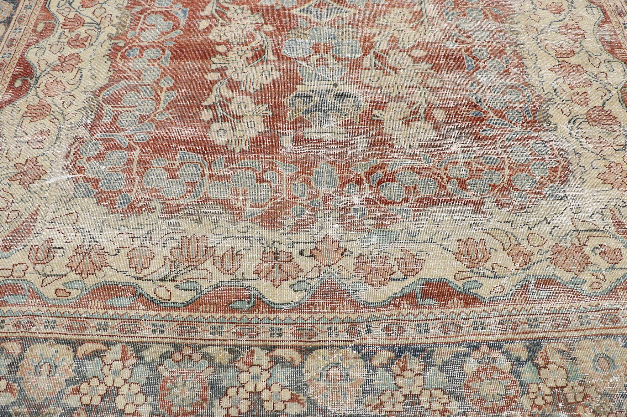 Hand-Knotted Distressed Antique Persian Mahal Rug with Rustic Modern Spanish Farmhouse Style For Sale