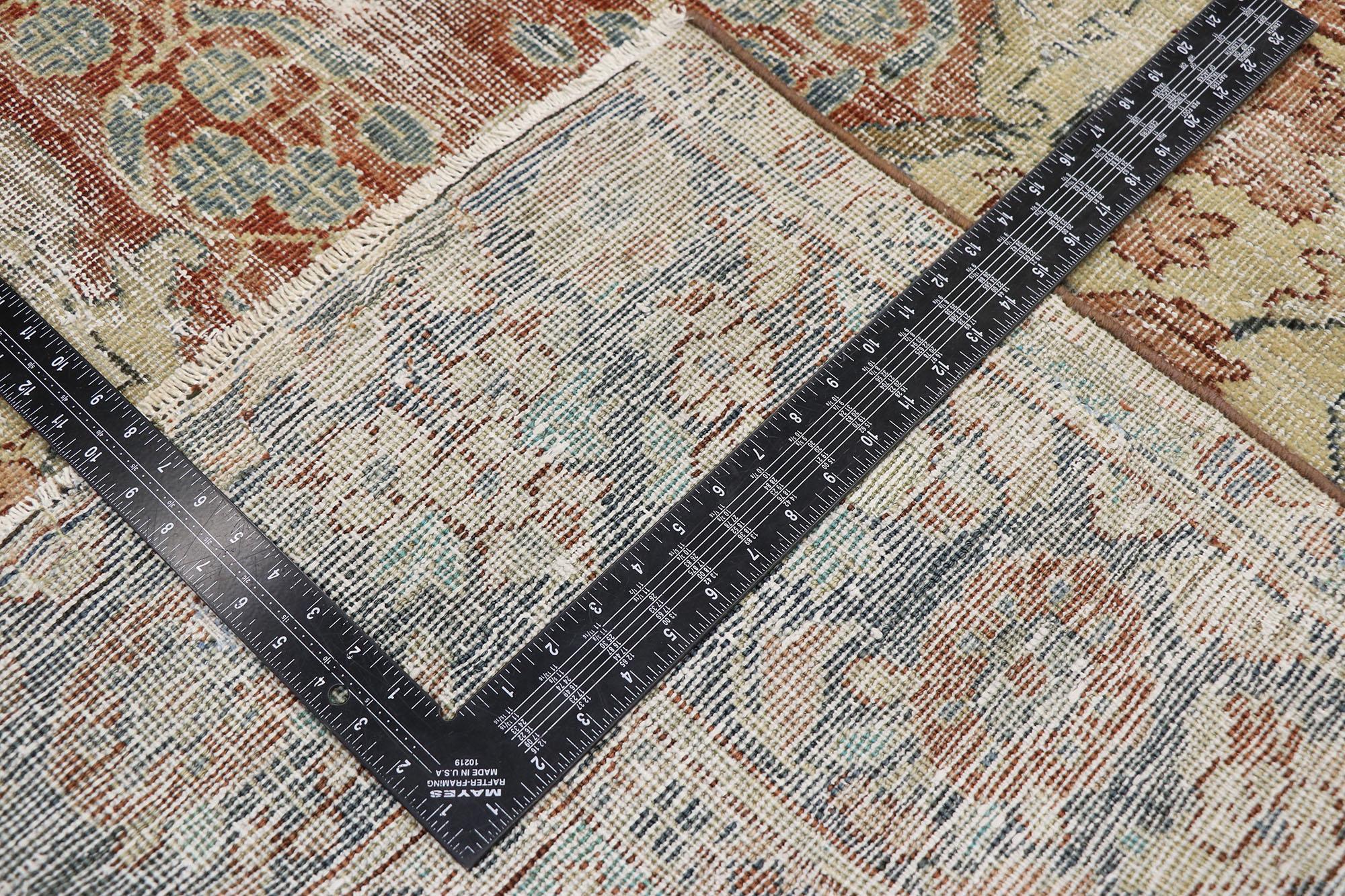 Noué à la main Tapis persan Mahal ancien vieilli avec style fermier espagnol moderne et rustique en vente