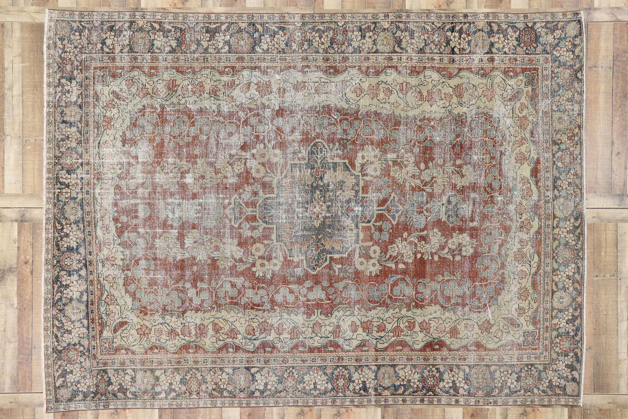 Distressed Antique Persian Mahal Rug with Rustic Modern Spanish Farmhouse Style For Sale 1
