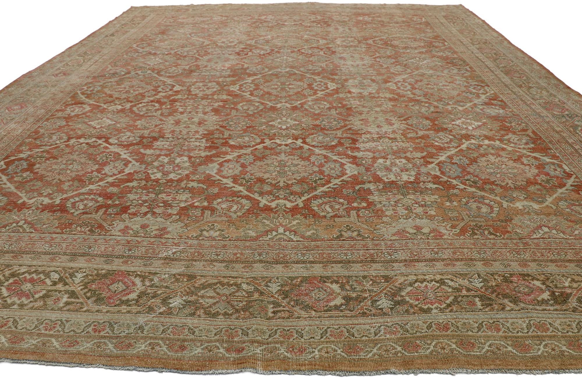 Distressed Antique Persian Mahal Rug with Rustic Spanish Mission Style In Distressed Condition In Dallas, TX