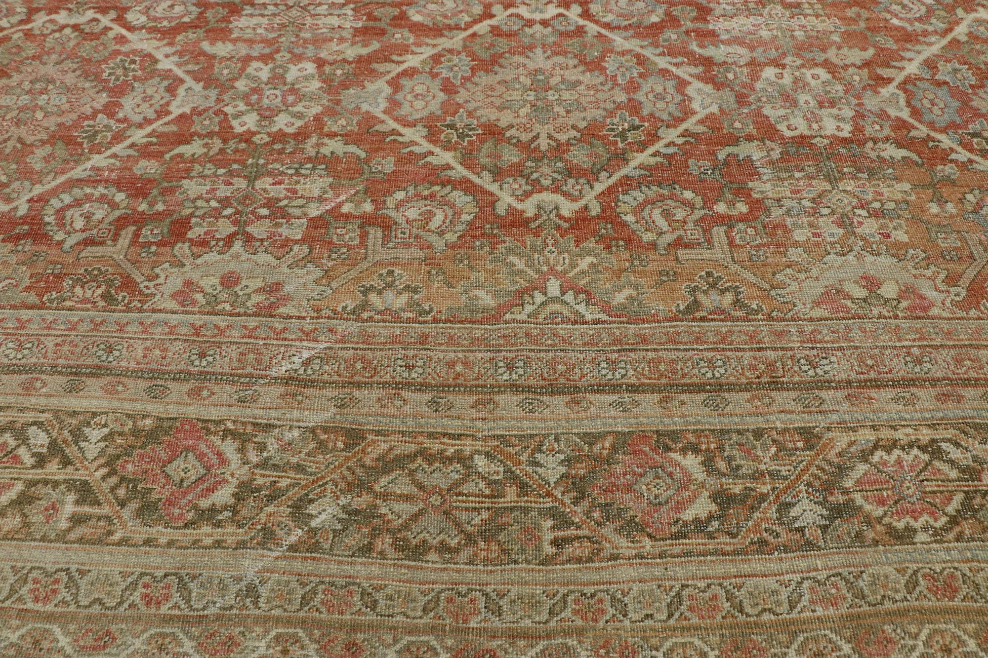 20th Century Distressed Antique Persian Mahal Rug with Rustic Spanish Mission Style