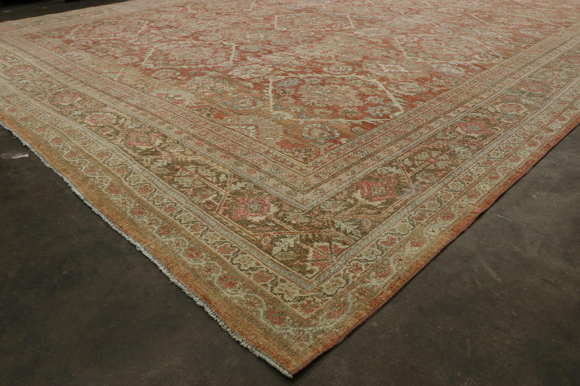 Distressed Antique Persian Mahal Rug with Rustic Spanish Mission Style 1