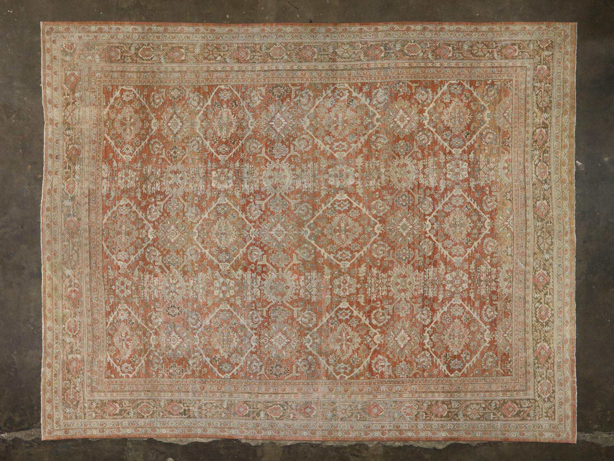Distressed Antique Persian Mahal Rug with Rustic Spanish Mission Style 3