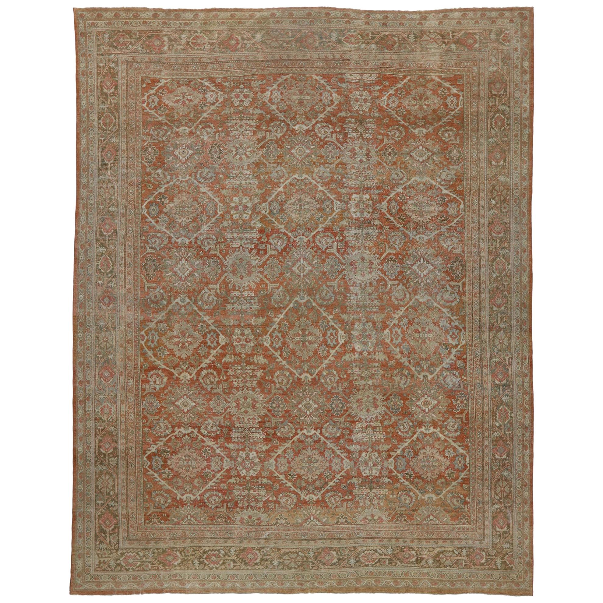 Distressed Antique Persian Mahal Rug with Rustic Spanish Mission Style