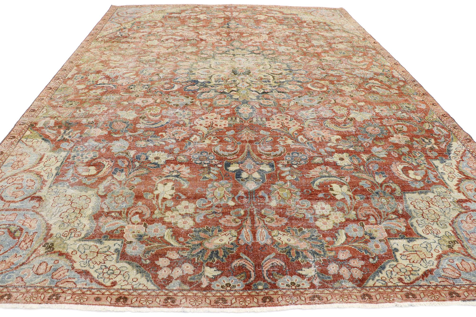 Tabriz Distressed Antique Persian Mahal Rug with Rustic Style For Sale
