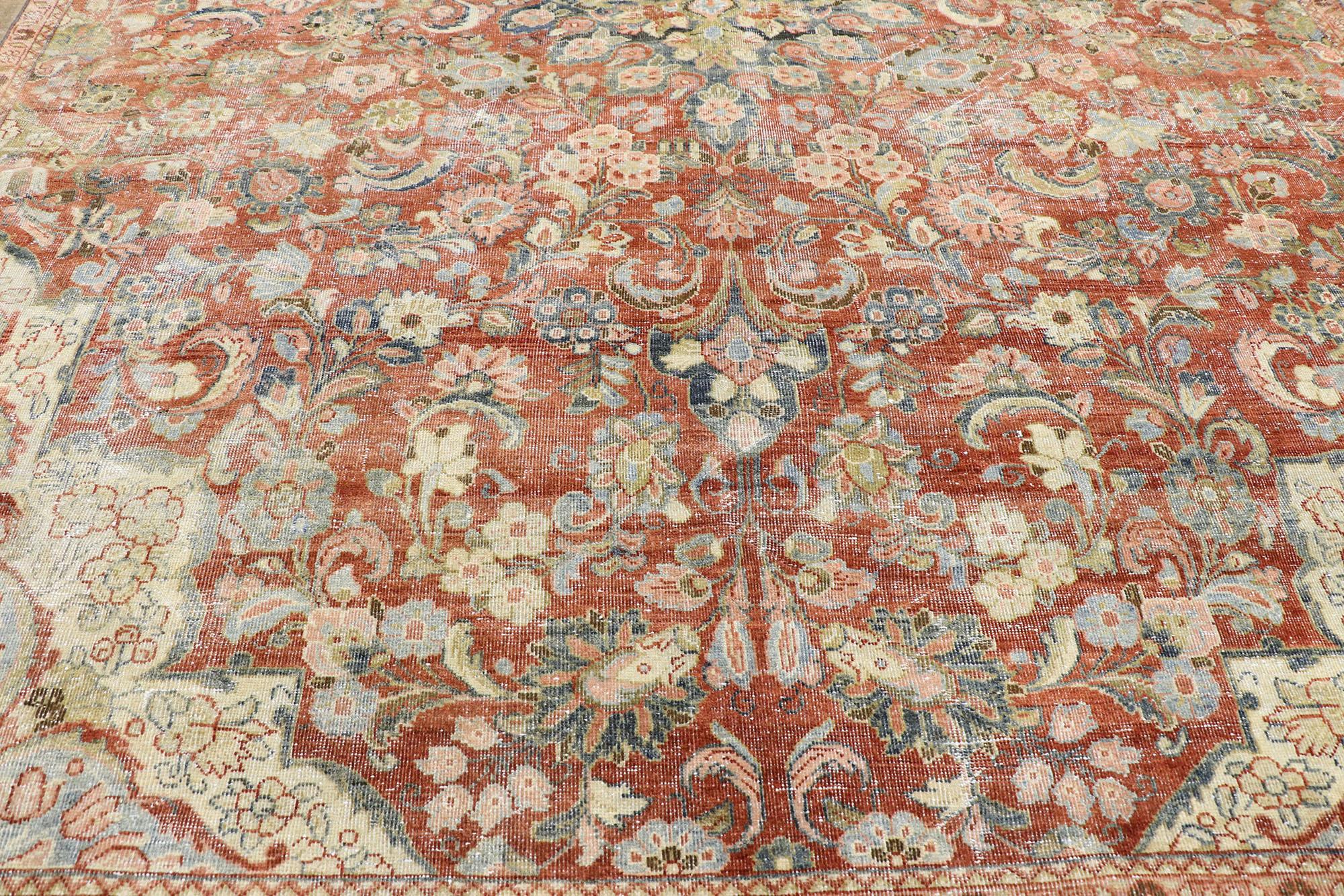 Hand-Knotted Distressed Antique Persian Mahal Rug with Rustic Style For Sale