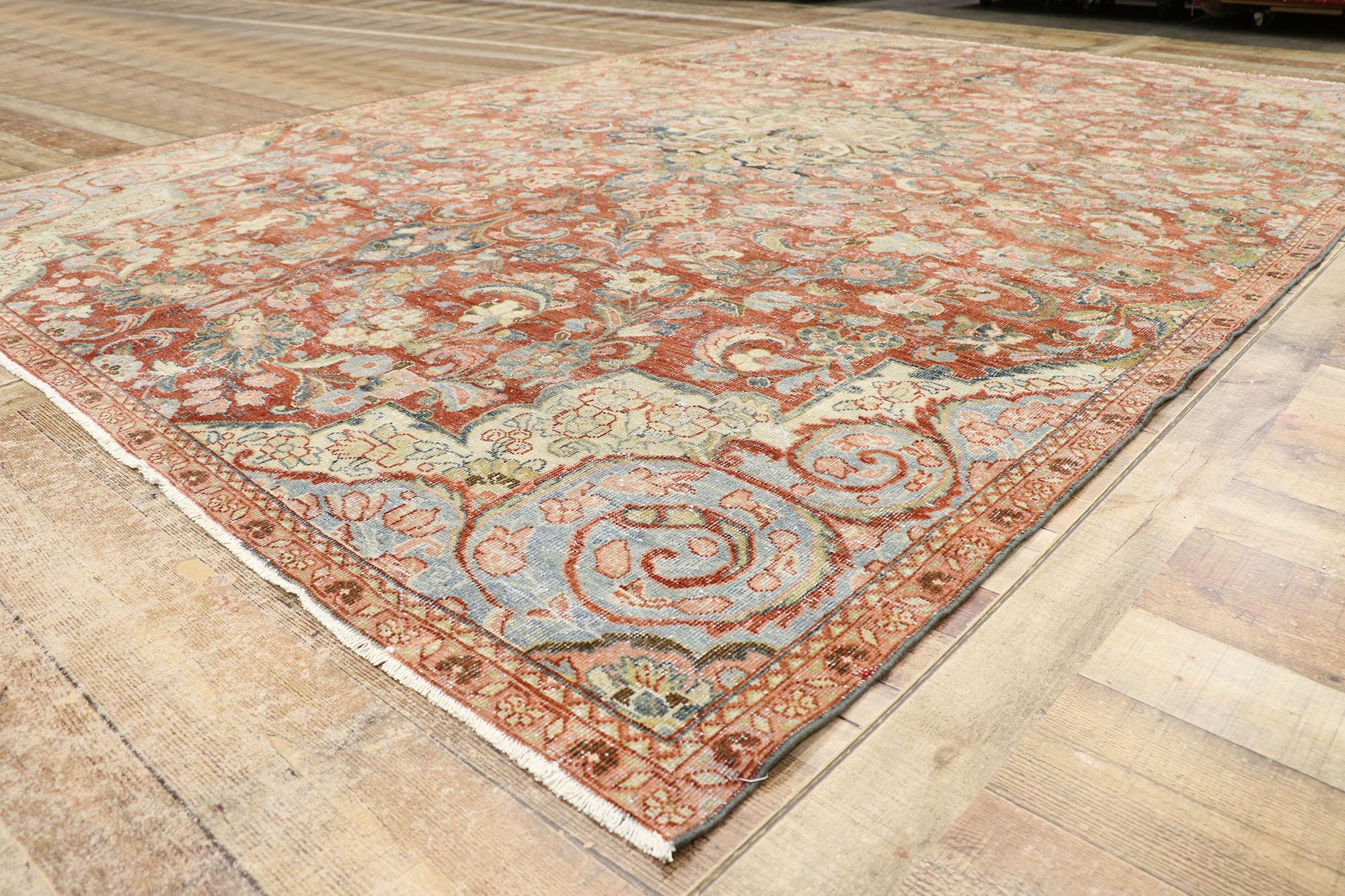 20th Century Distressed Antique Persian Mahal Rug with Rustic Style For Sale