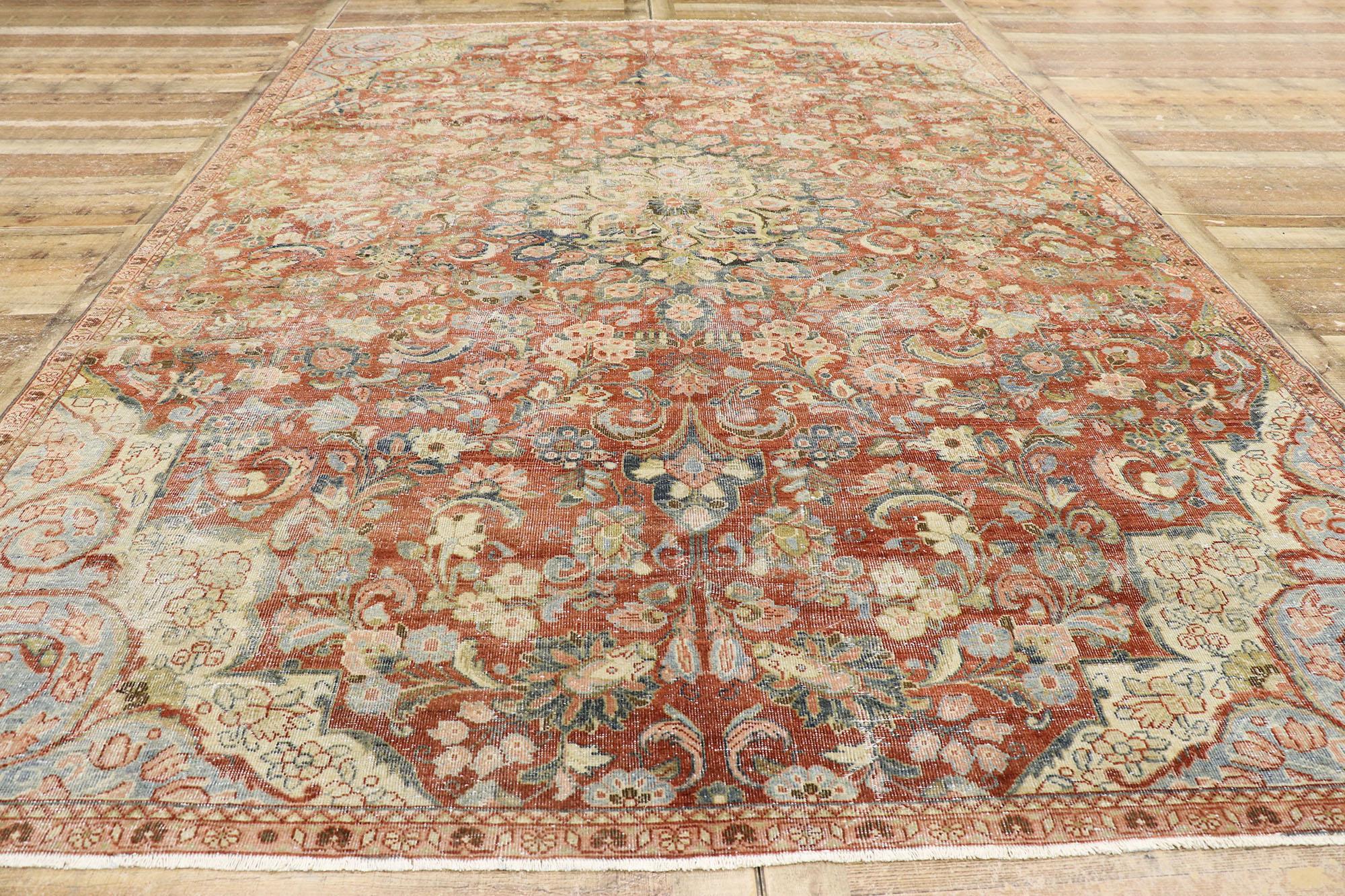 Wool Distressed Antique Persian Mahal Rug with Rustic Style For Sale