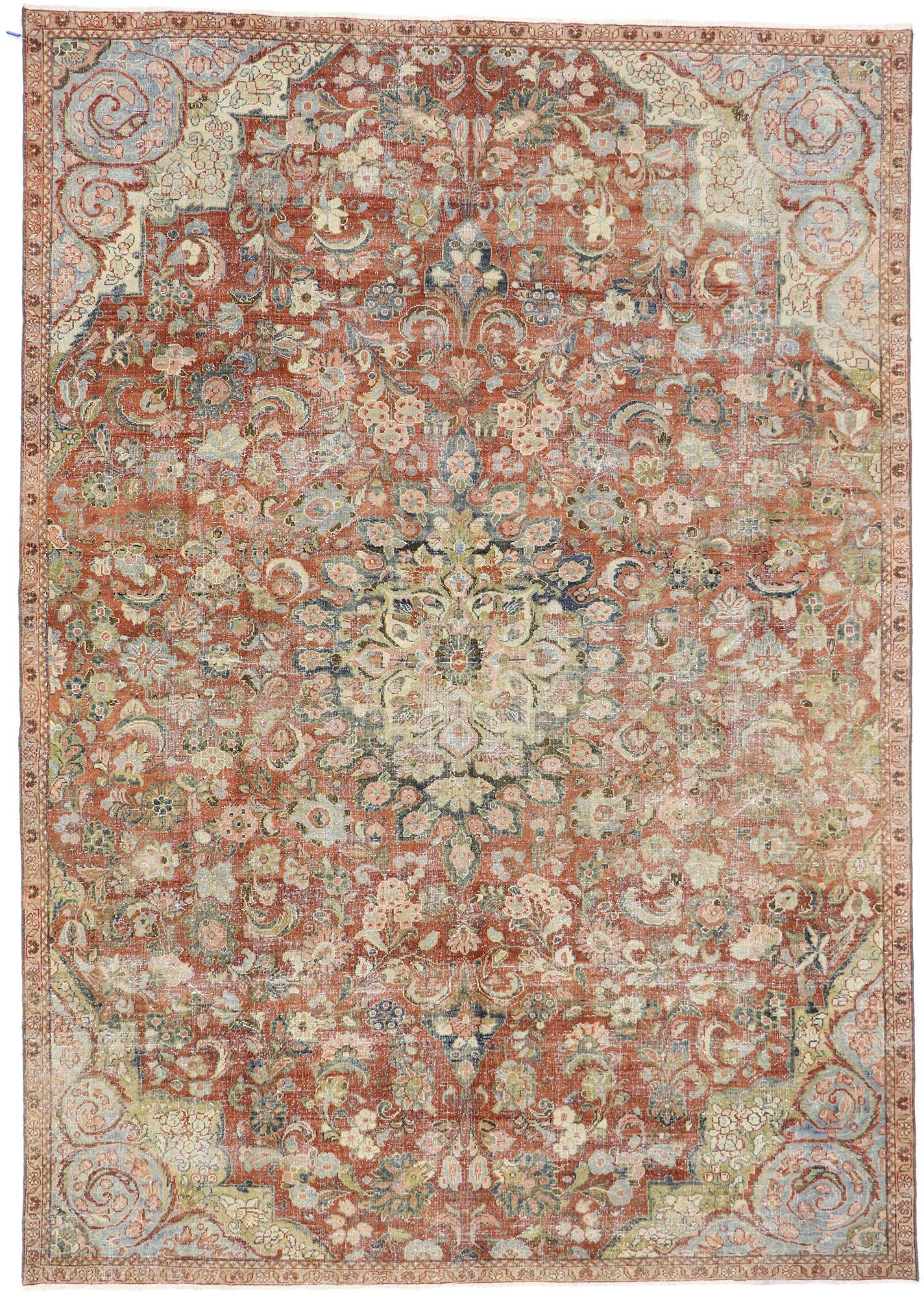 Distressed Antique Persian Mahal Rug with Rustic Style For Sale 2