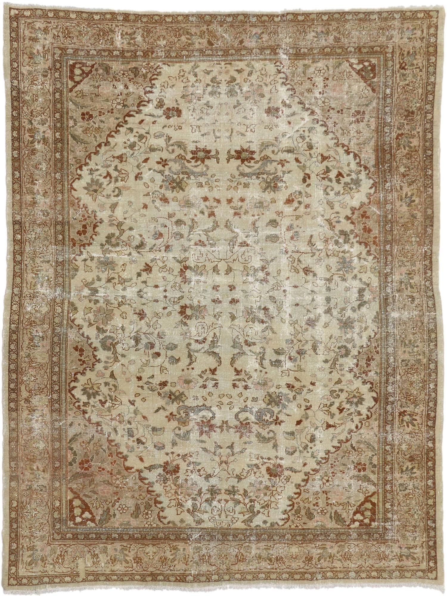 1890's Distressed Antike Persische Mahal Teppich (Wolle) im Angebot