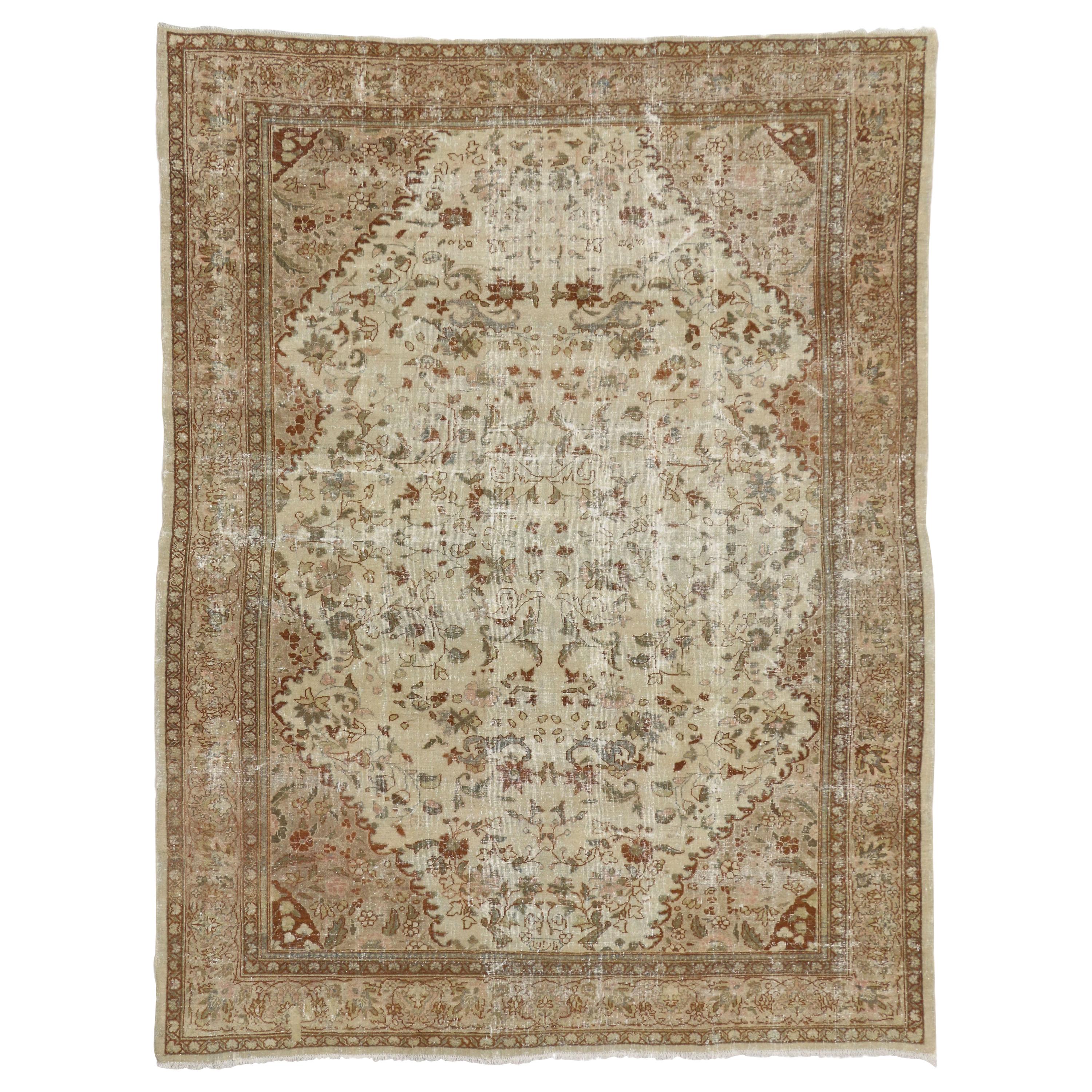 Distressed Antique Persian Mahal Rug with Shabby Chic Farmhouse Style For Sale